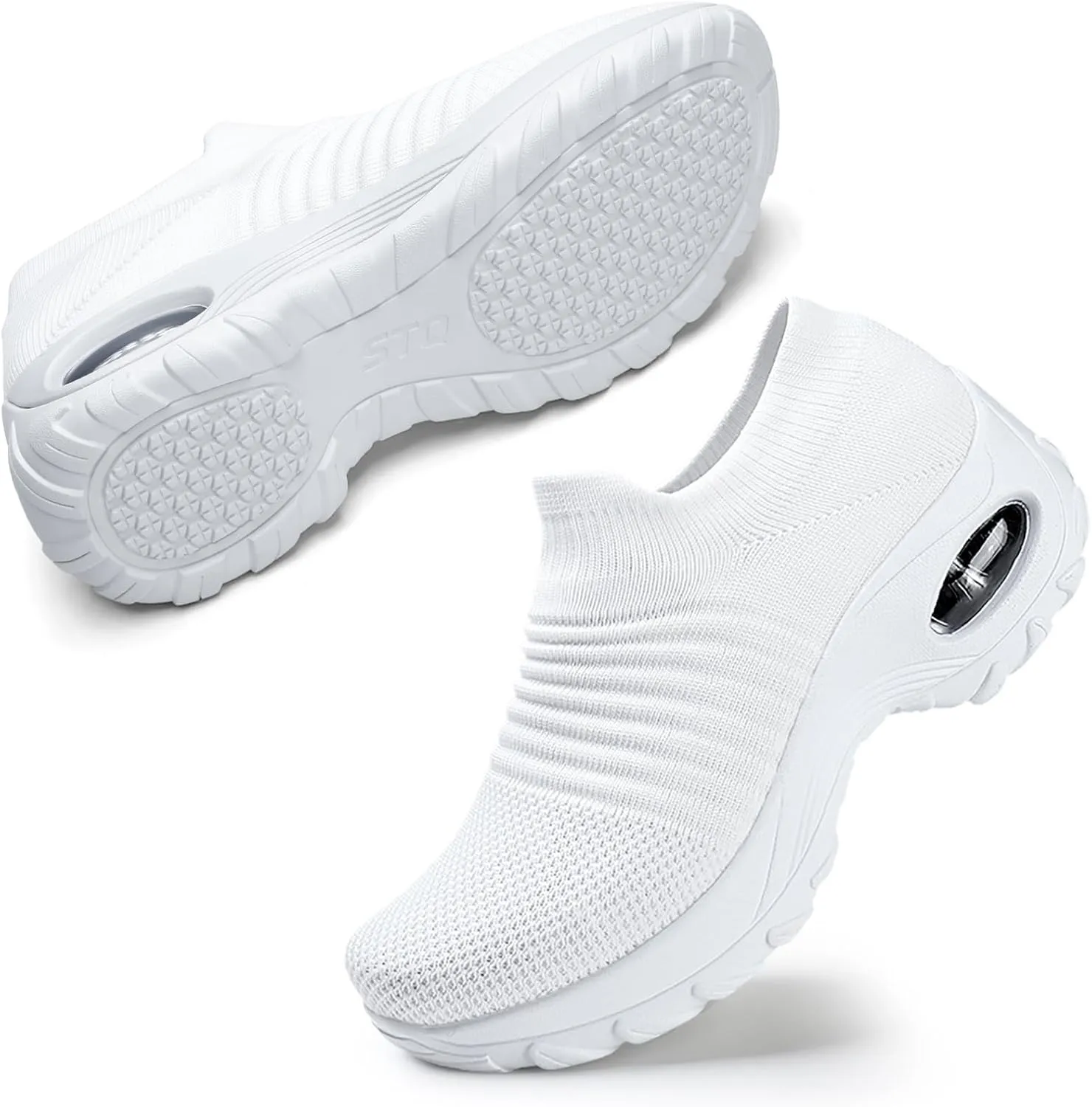 STQ Walking Shoes Women Slip on Sneakers Non Slip Work Air-Cushion Arch Support Tennis Plantar Fasciitis Orthopedic Breathable Mesh Comfortable Ladies Nursing
