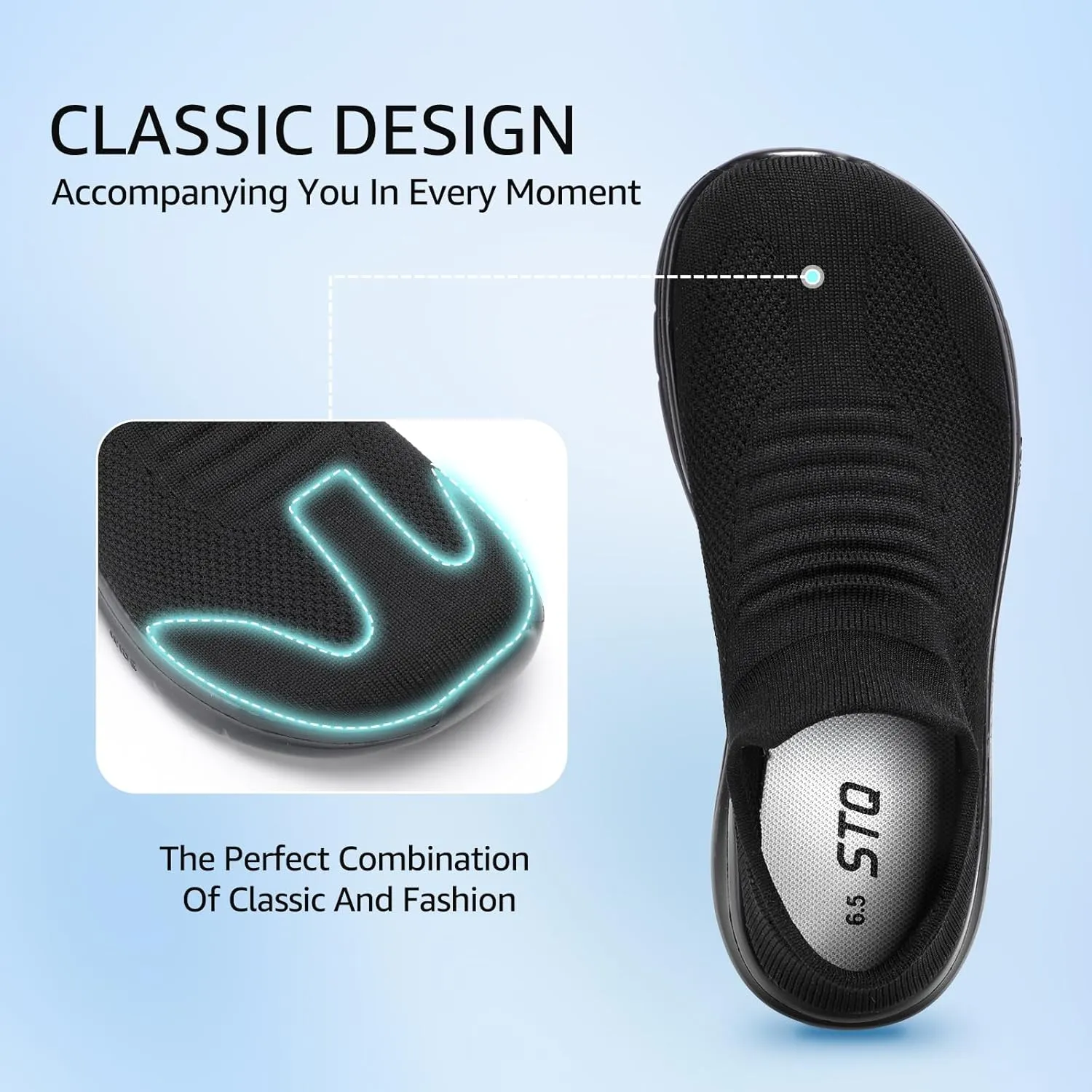 STQ Wide Toe Box Walking Shoes Women : Sock Orthopedic Slip On Shoe, Non-Slip Comfort Mesh Diabetic Sneakers for Plantar Fasciitis Relief, Bunions