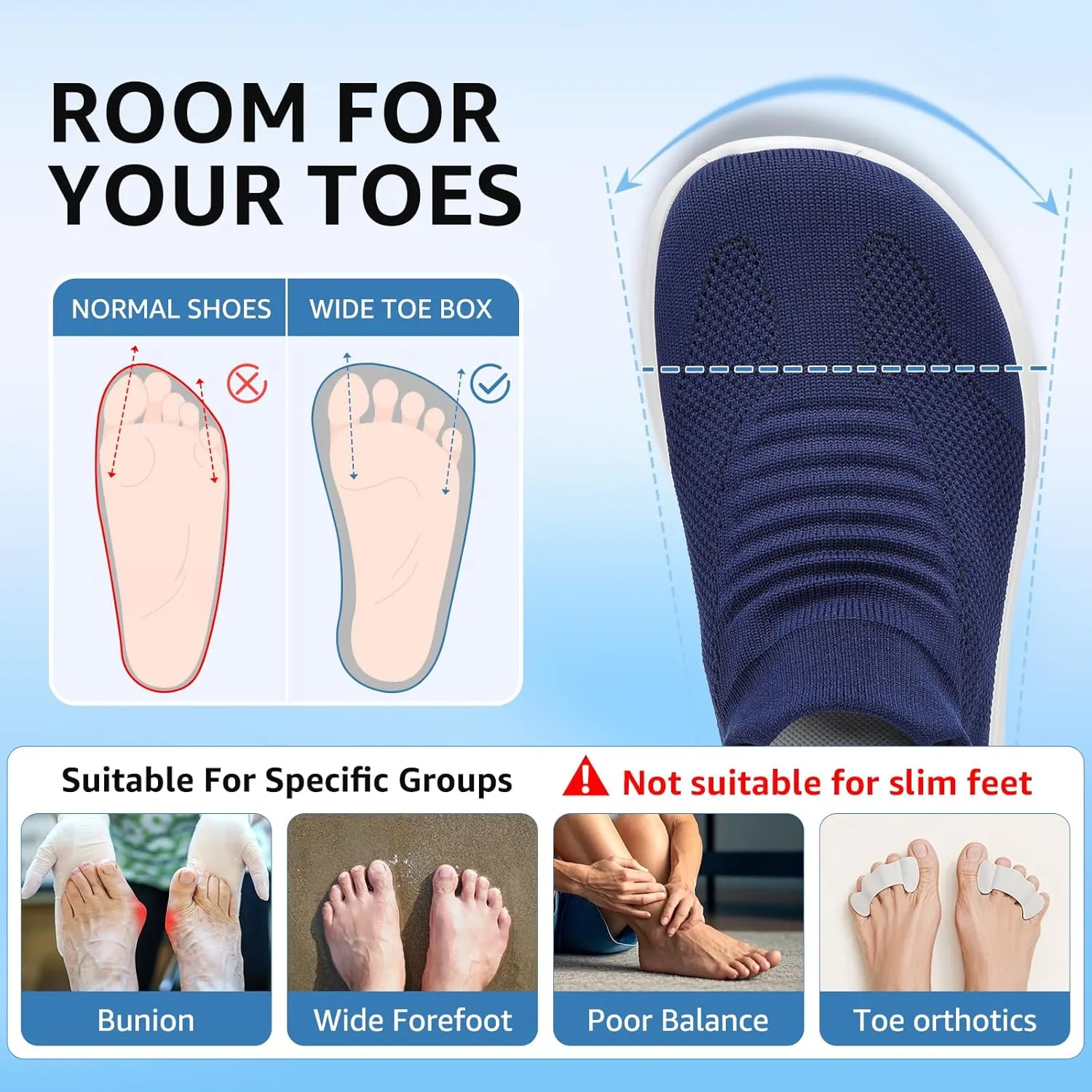 STQ Wide Toe Box Walking Shoes Women : Sock Orthopedic Slip On Shoe, Non-Slip Comfort Mesh Diabetic Sneakers for Plantar Fasciitis Relief, Bunions