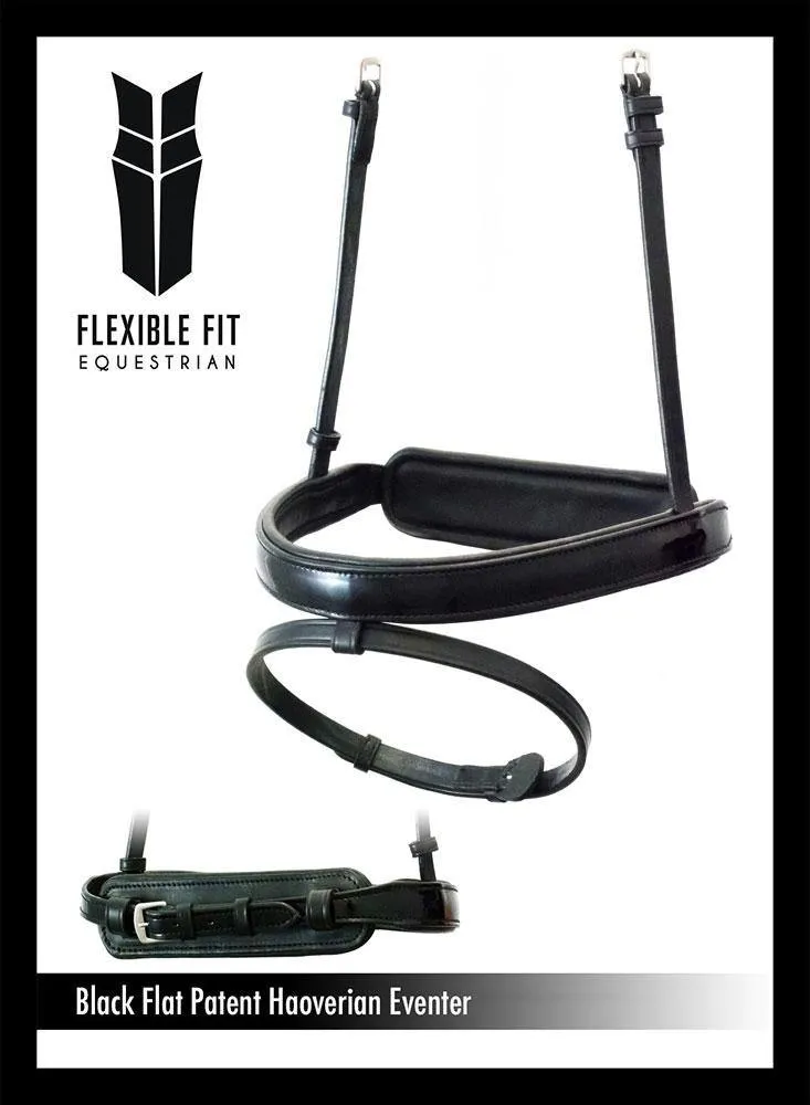 Straight Flat Patent Hanoverian Eventer - Black Noseband
