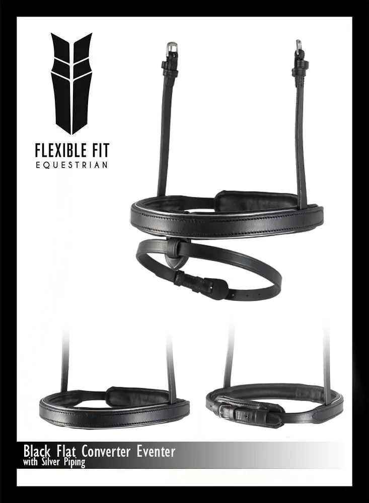 Straight Flat Plain Silver Pipe Converter Eventer - Black Snaffle/Double Noseband