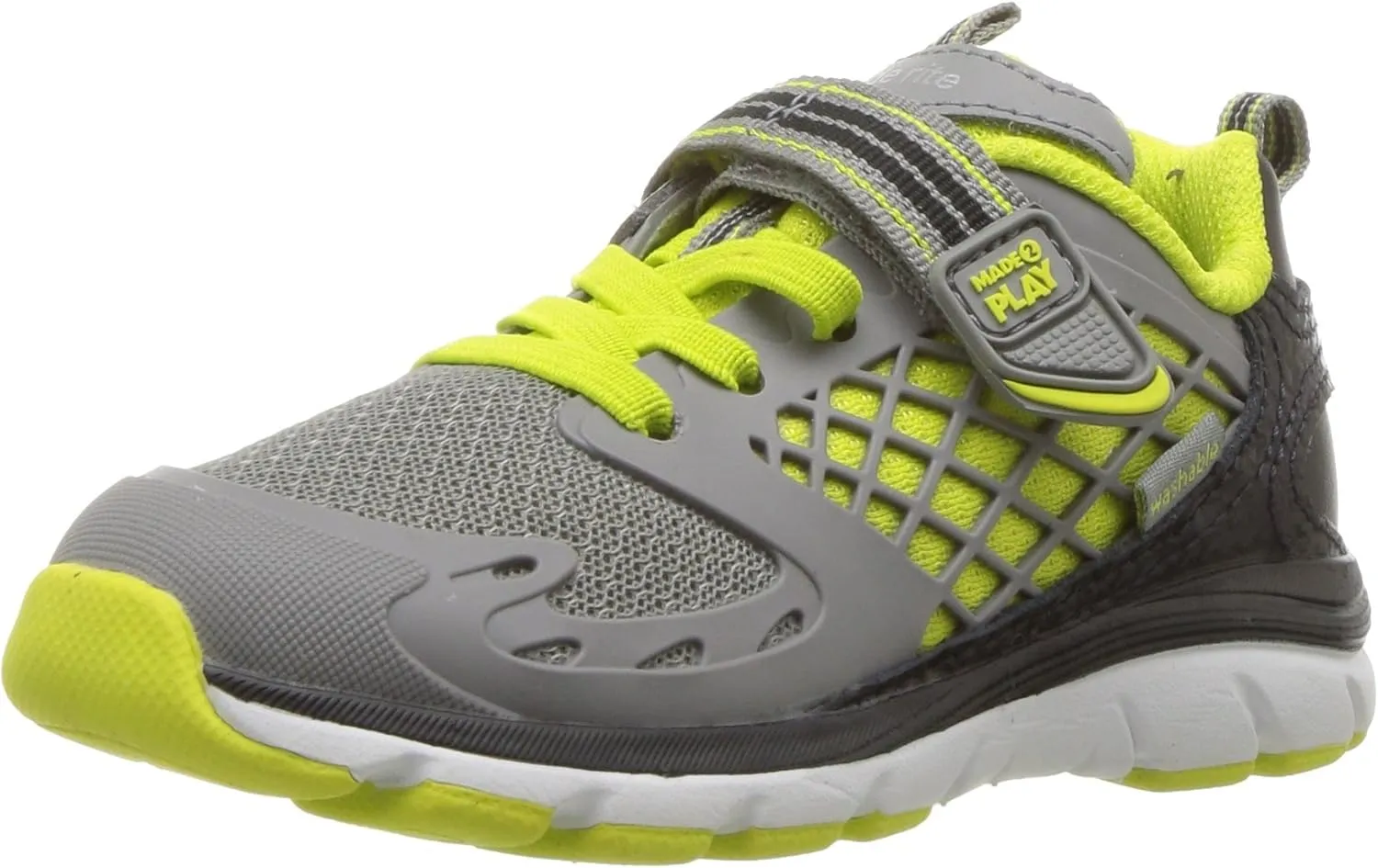 Stride Rite Kids' Made 2 Play Breccen Sneaker, Grey/Lime, 8.5 Wide US Toddler