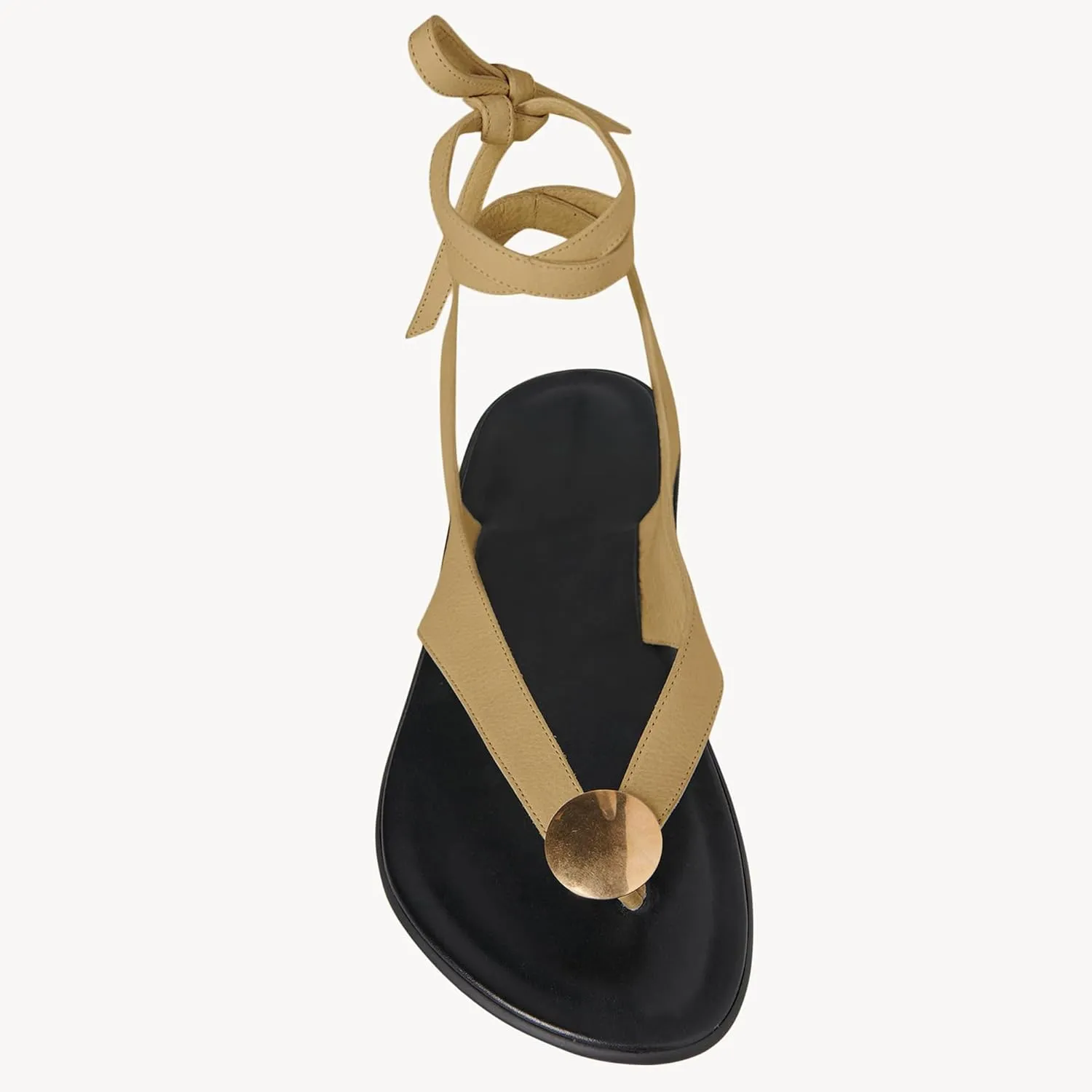 Suede Flat Sandals for Women Cute Ankle Strappy Thong Sandals Ladies Summer Dress Flip Flops with Metal Circular
