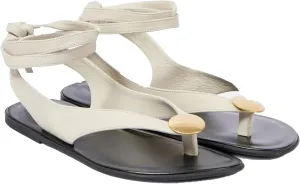 Suede Flat Sandals for Women Cute Ankle Strappy Thong Sandals Ladies Summer Dress Flip Flops with Metal Circular