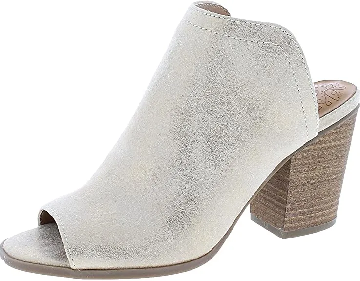 Sugar Womens Peppermint Faux Suede Open Toe Block Heels Gold 7.5 Medium (B,M)