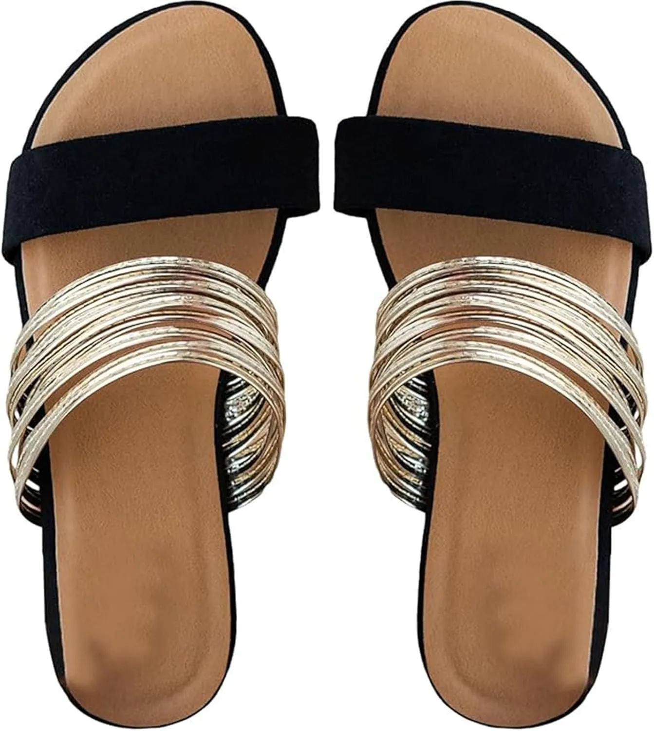 Summer Sandals for Women 2024 Strappy Sandals for Women Women's Faux Suede Flat Sandals Chain Strap Open Toe Slide Sandal Gold Sandals for Women