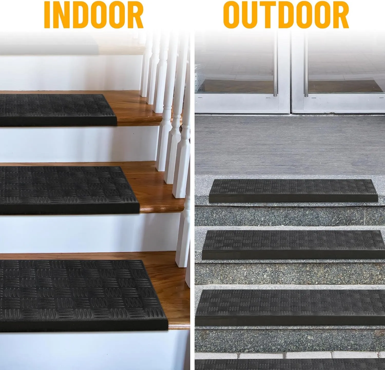 Sweet Home Stores Rubber Collection Rubber Collection Non-Slip Bullnose Design Stair Treads, 10" X 30", 5 Pack, Black