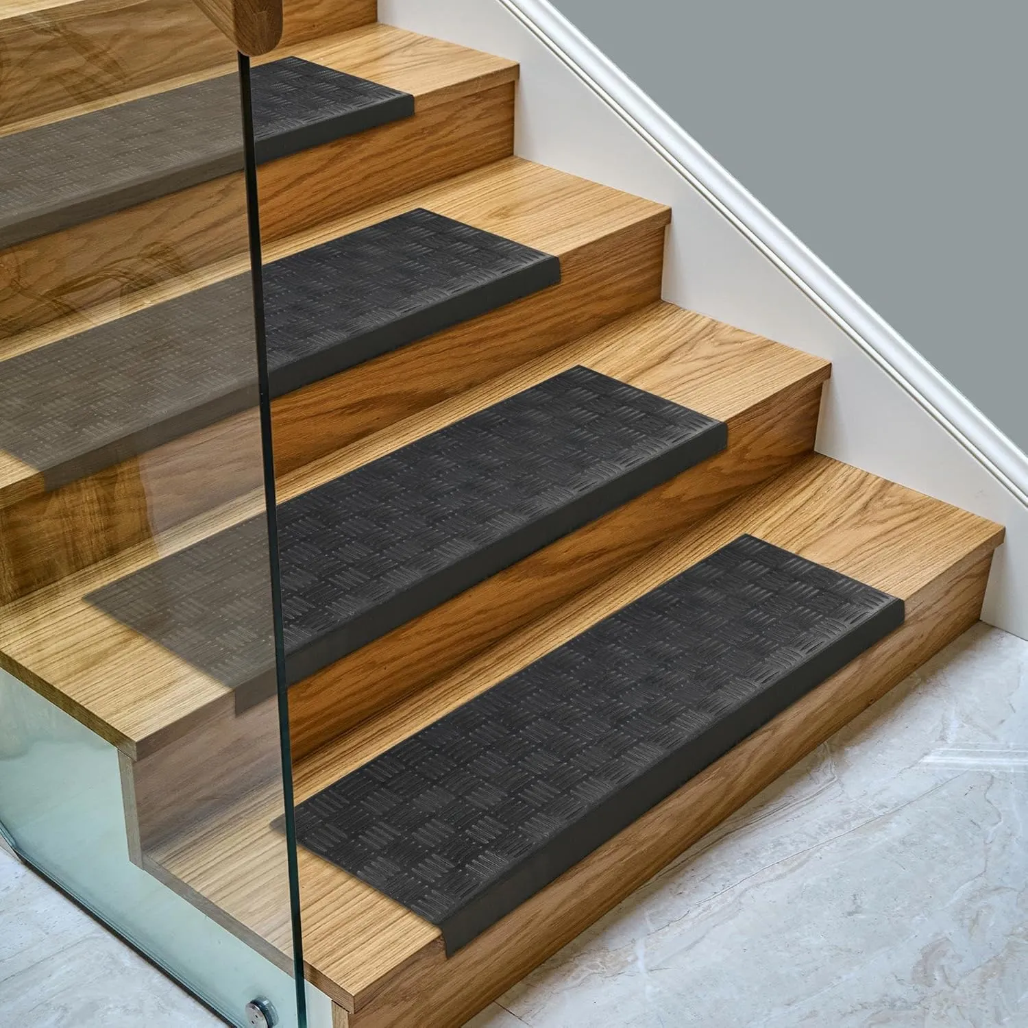 Sweet Home Stores Rubber Collection Rubber Collection Non-Slip Bullnose Design Stair Treads, 10" X 30", 5 Pack, Black