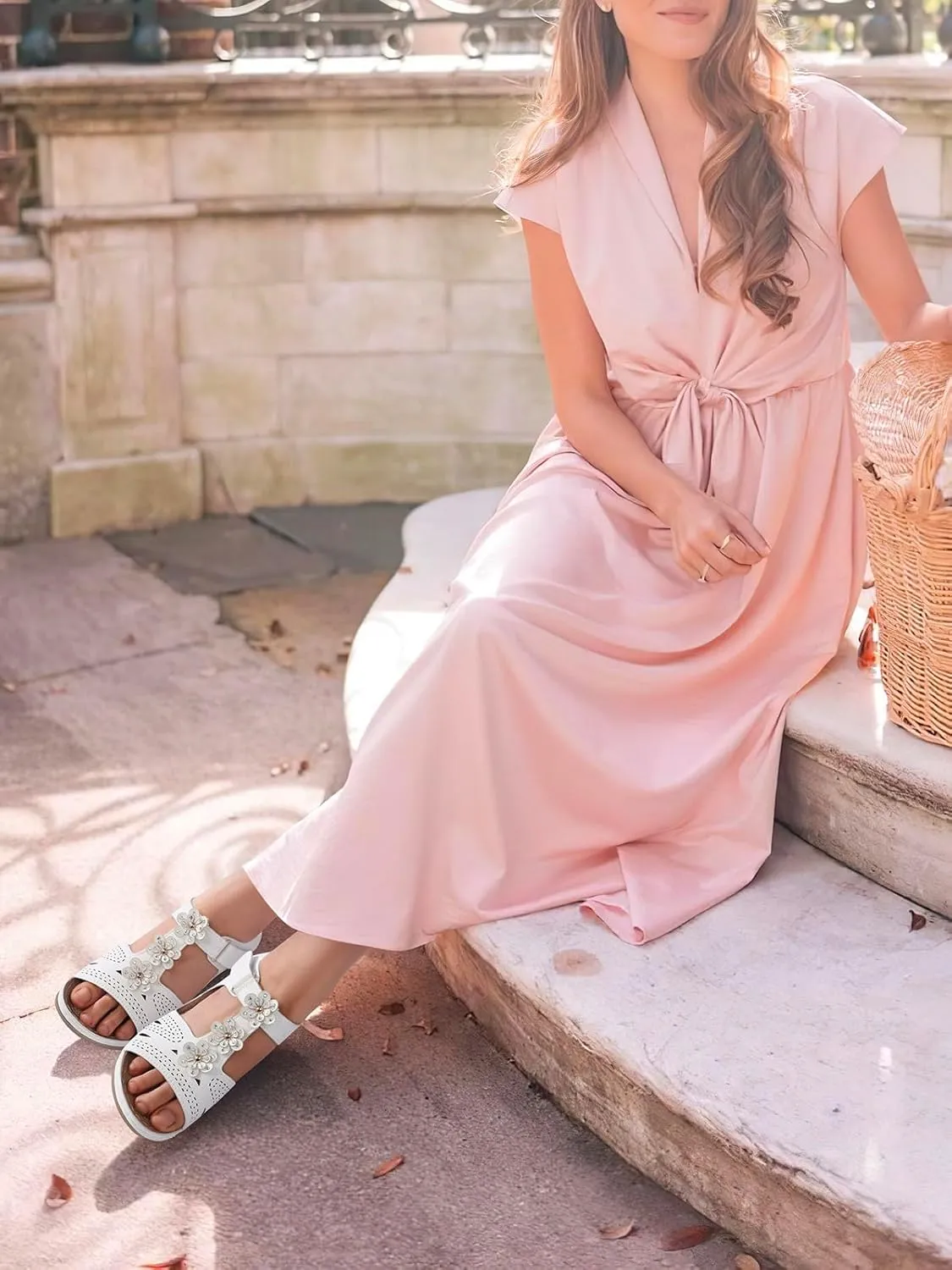 TEMOFON Wedge Sandals for Women Comfortable Walking Sandals Bohemian Open Toe Sandals Causal Summer Arch Support Flat Sandals