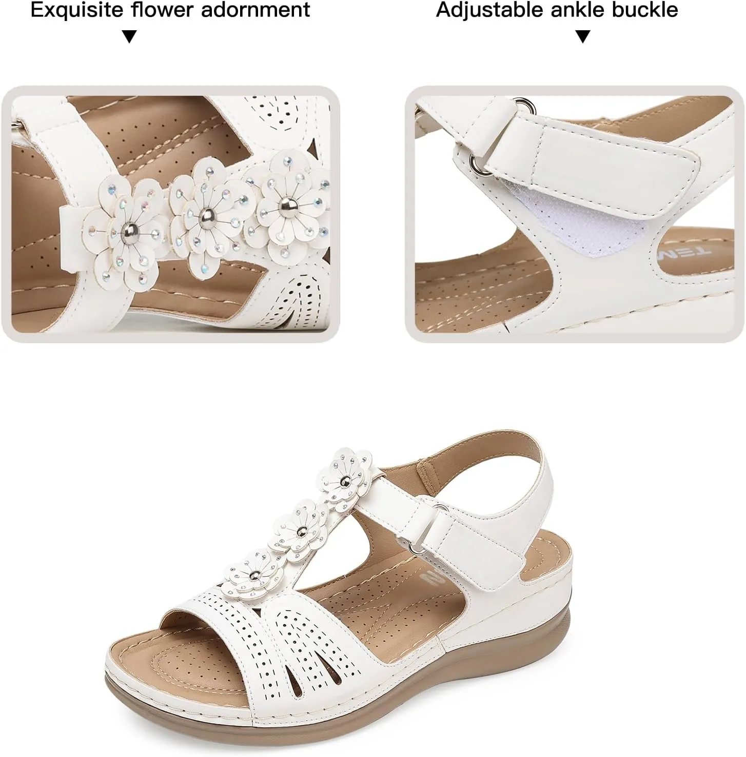 TEMOFON Wedge Sandals for Women Comfortable Walking Sandals Bohemian Open Toe Sandals Causal Summer Arch Support Flat Sandals