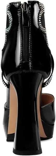 TinaCus Women's Platform Pointed Toe Patent Leather Handmade High Heels Zip Up Chic Sandal Boots
