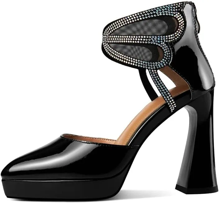 TinaCus Women's Platform Pointed Toe Patent Leather Handmade High Heels Zip Up Chic Sandal Boots