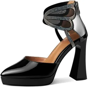 TinaCus Women's Platform Pointed Toe Patent Leather Handmade High Heels Zip Up Chic Sandal Boots