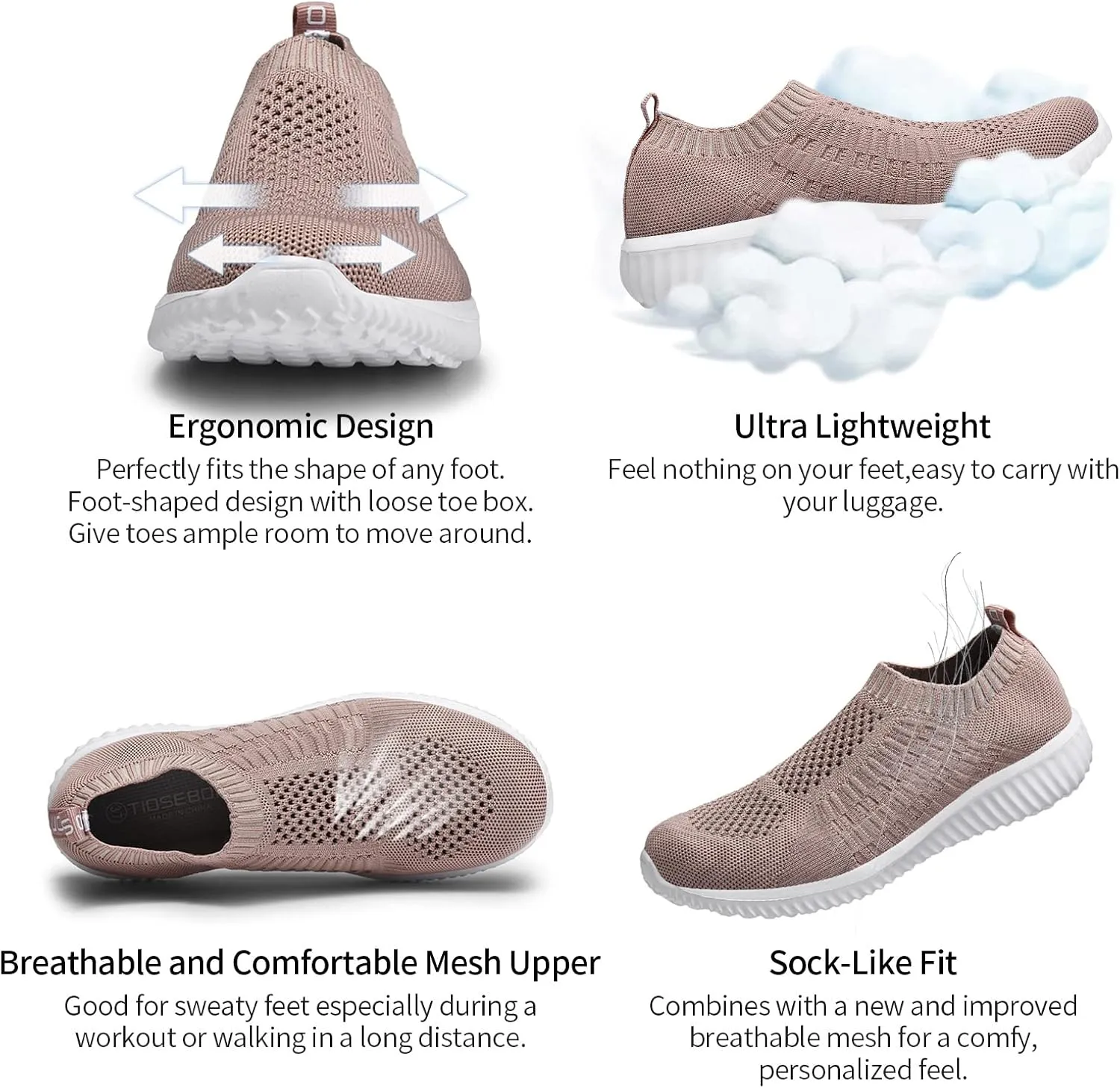 TIOSEBON Women's Athletic Walking Shoes Slip On Casual Mesh-Comfortable Tennis Workout Sneakers