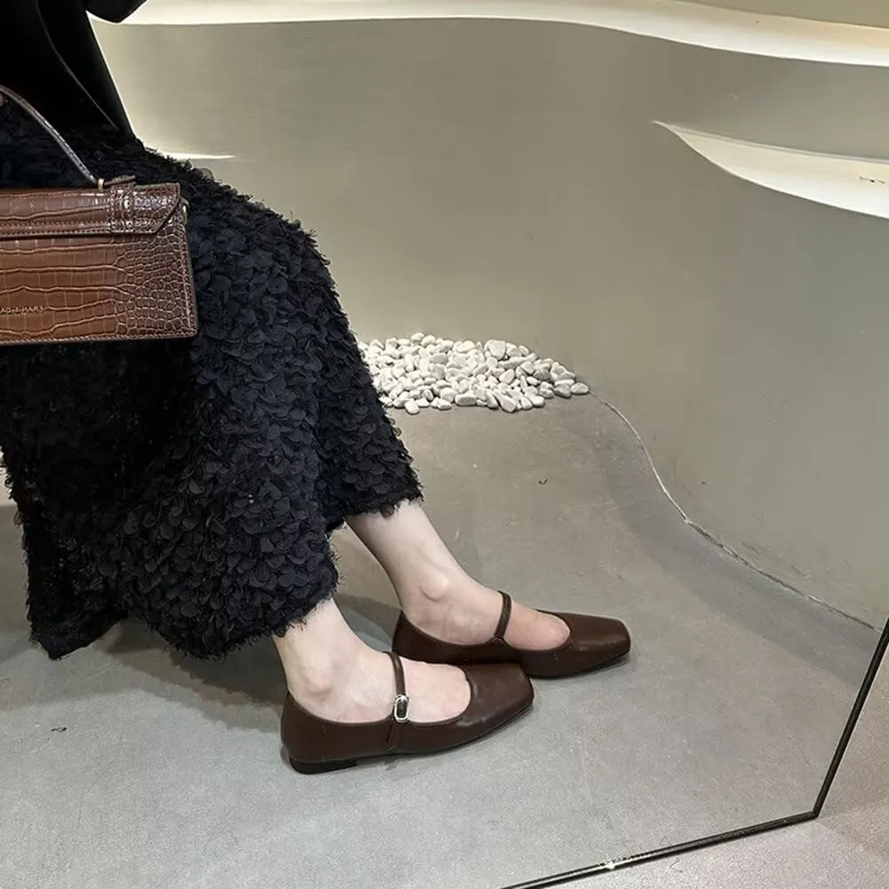 TN TANGNEST Flats for Women Elegant Square Toe Slip On Flats Soft One Line Strap Flats Retro Mary Jane Flat Shoes