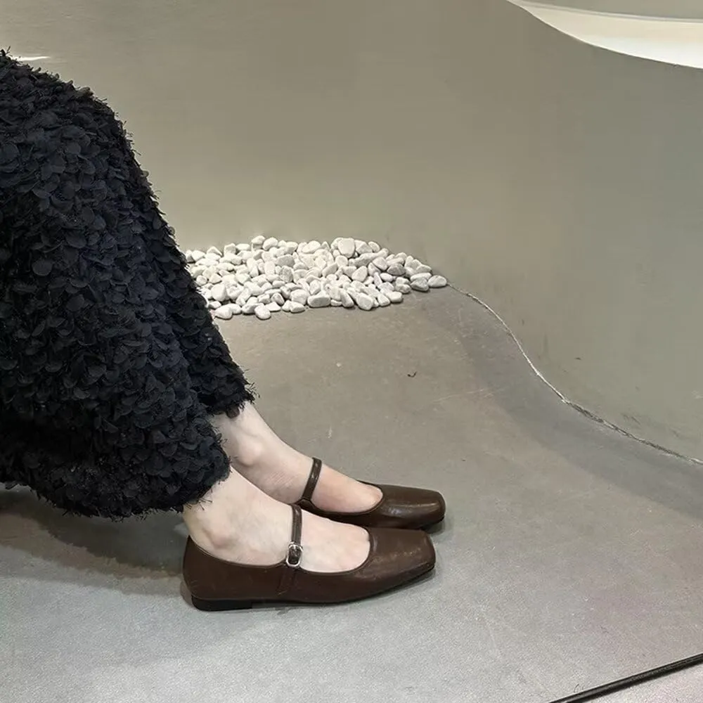 TN TANGNEST Flats for Women Elegant Square Toe Slip On Flats Soft One Line Strap Flats Retro Mary Jane Flat Shoes