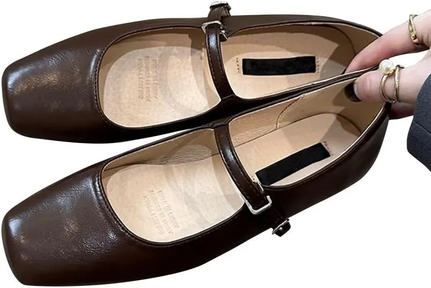 TN TANGNEST Flats for Women Elegant Square Toe Slip On Flats Soft One Line Strap Flats Retro Mary Jane Flat Shoes