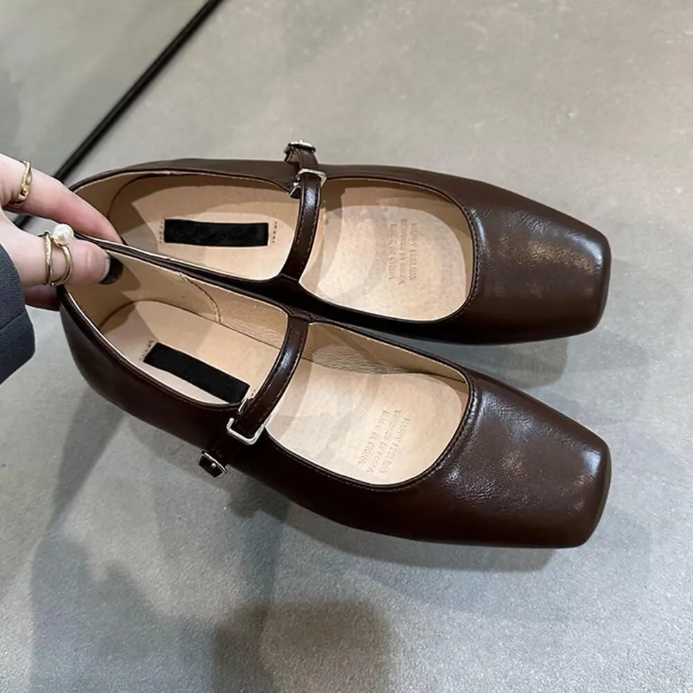 TN TANGNEST Flats for Women Elegant Square Toe Slip On Flats Soft One Line Strap Flats Retro Mary Jane Flat Shoes