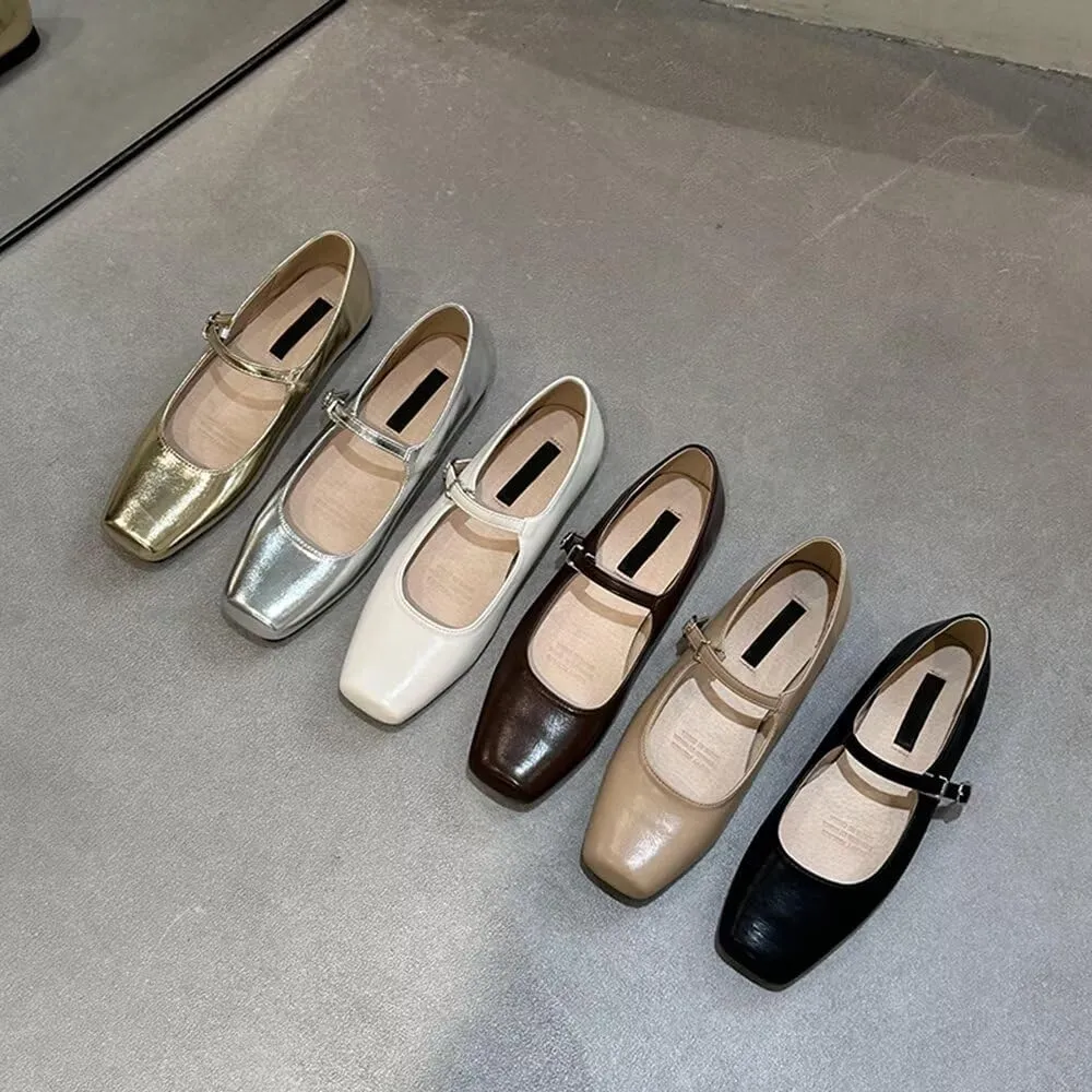 TN TANGNEST Flats for Women Elegant Square Toe Slip On Flats Soft One Line Strap Flats Retro Mary Jane Flat Shoes