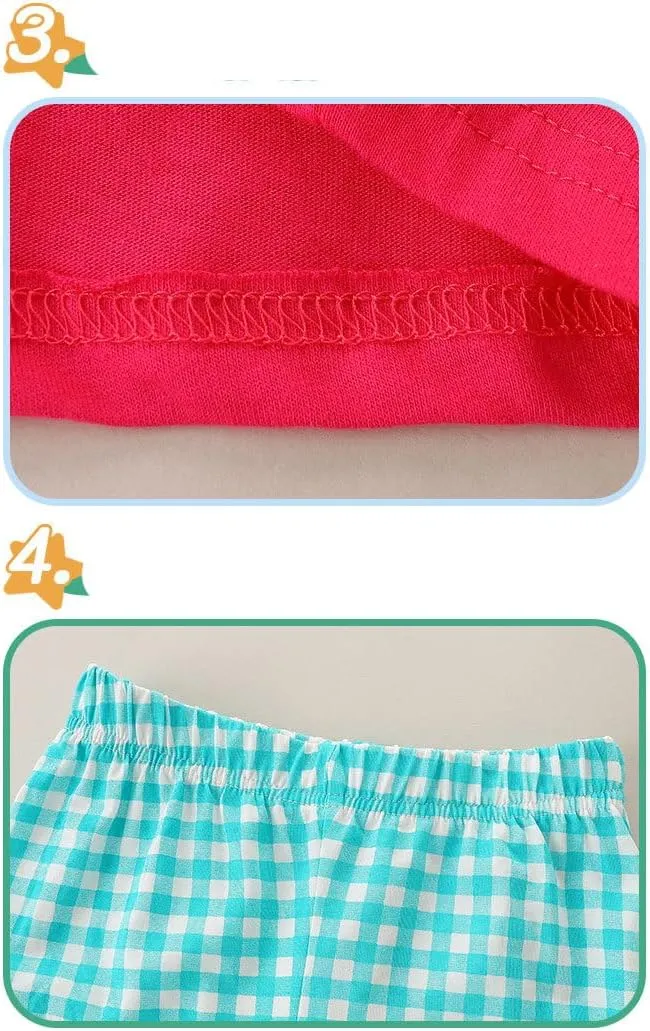 Toddler Girls Adorable Ruffled Sleeveless T-Shirt Sweet Plaid Shorts Two Piece Picnics Casual Family Gatherings Sets