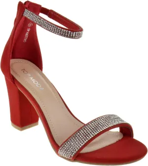 TOP Moda G 45 Womens Chunky Heel Single Band Platform Rhinestone Dress Sandals Red 8