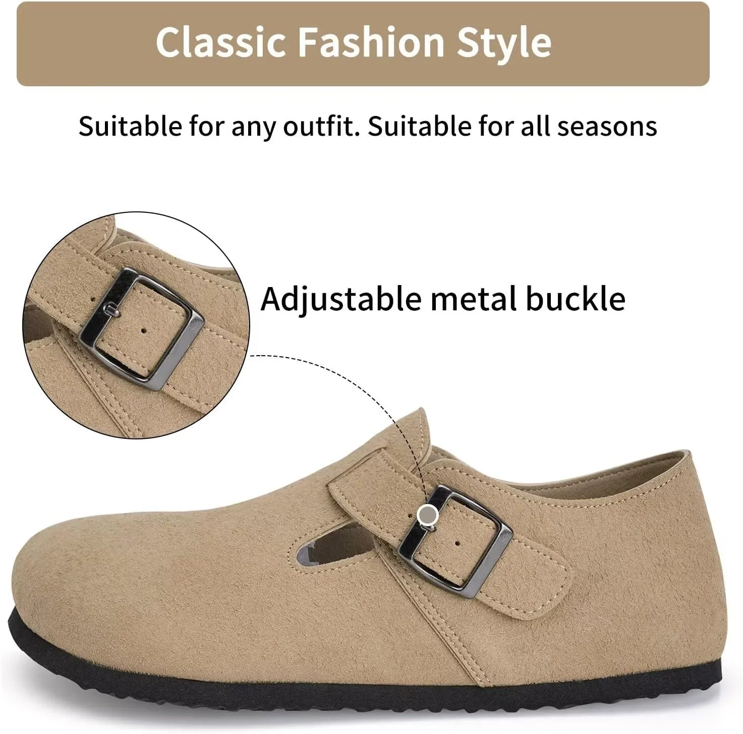 Torotto Womens Clogs Cork Footbed Suede Slippers Arch Support Potato Shoes with Adjustable Buckle