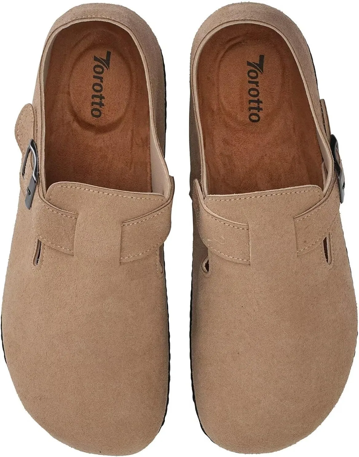 Torotto Womens Clogs Cork Footbed Suede Slippers Arch Support Potato Shoes with Adjustable Buckle