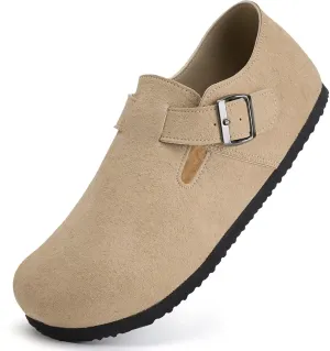 Torotto Womens Clogs Cork Footbed Suede Slippers Arch Support Potato Shoes with Adjustable Buckle