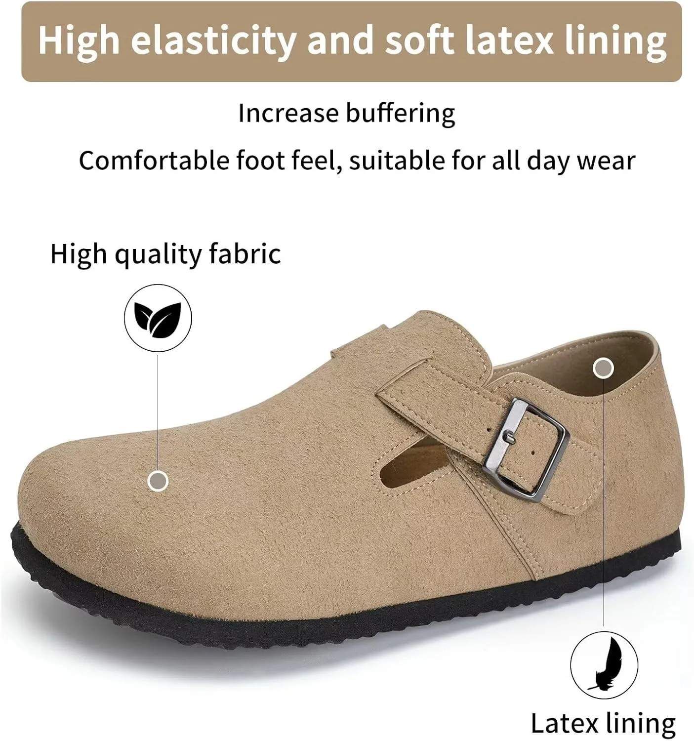 Torotto Womens Clogs Cork Footbed Suede Slippers Arch Support Potato Shoes with Adjustable Buckle