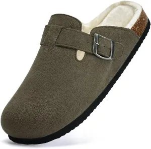 Torotto Womens Clogs Fuzzy Cork Footbed Slippers Arch Support Potato Shoes with Adjustable Buckle