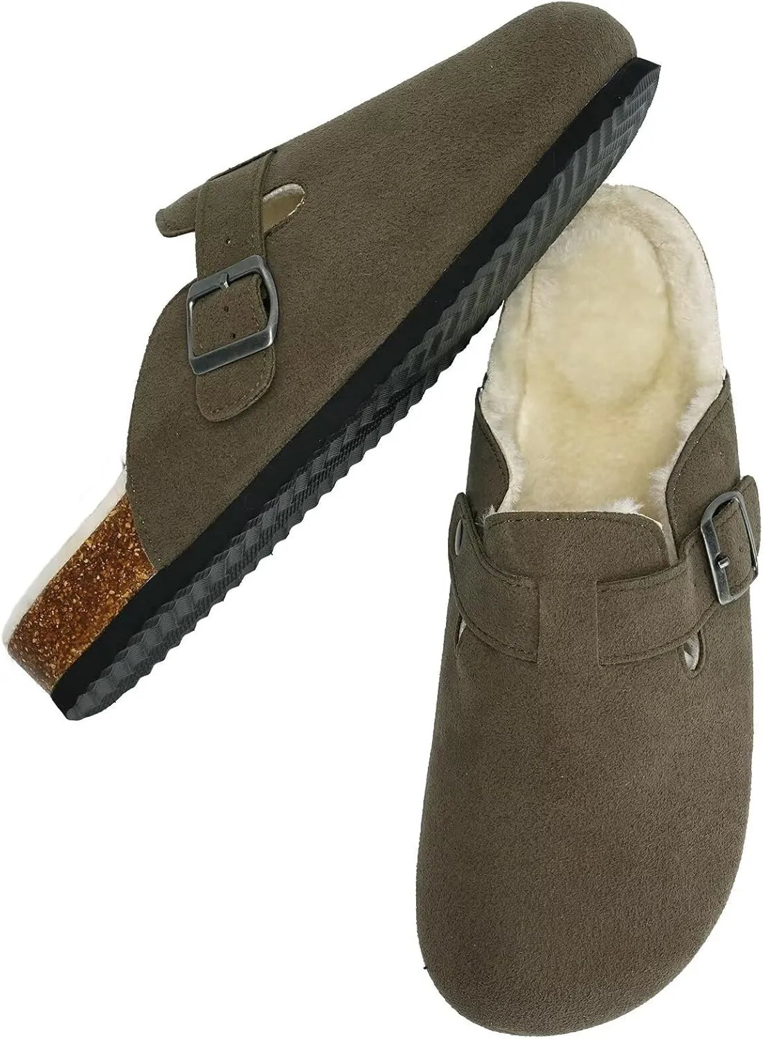 Torotto Womens Clogs Fuzzy Cork Footbed Slippers Arch Support Potato Shoes with Adjustable Buckle