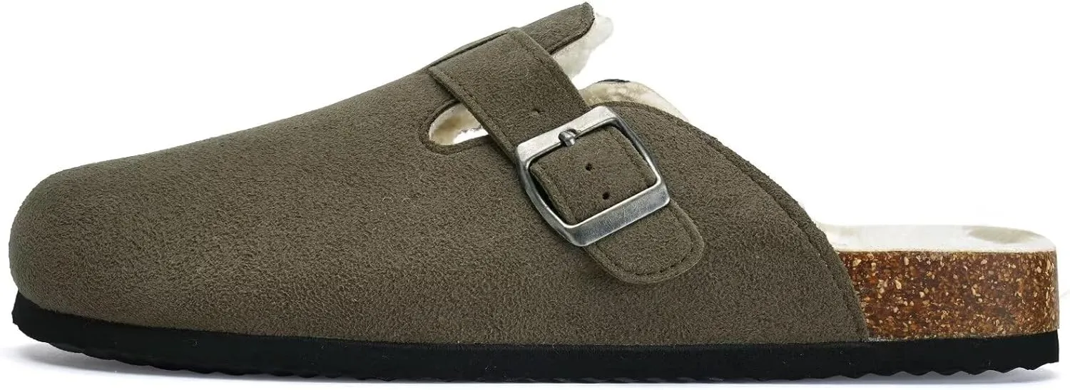 Torotto Womens Clogs Fuzzy Cork Footbed Slippers Arch Support Potato Shoes with Adjustable Buckle
