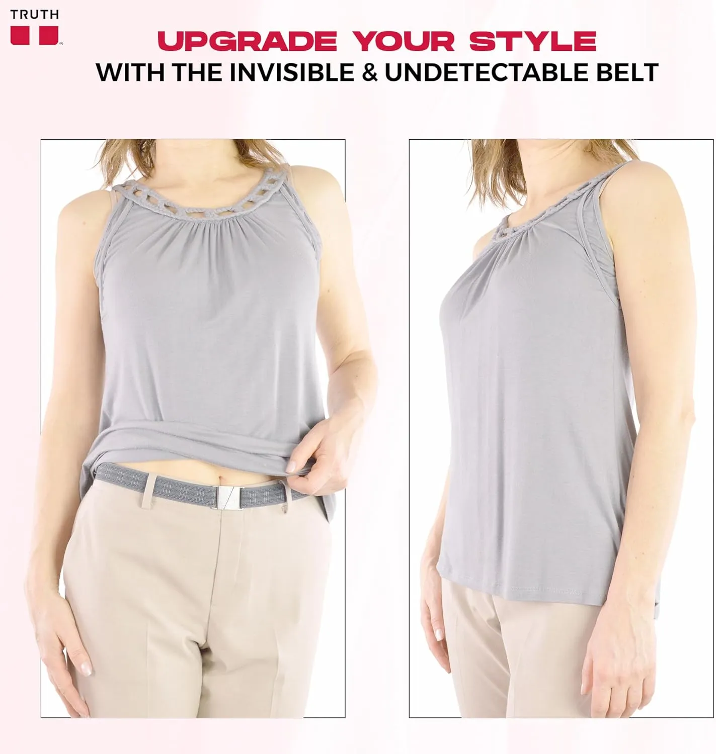 Truth Elastic Belts for Women & Men, No Show Flat Buckle KARMA Belts, Invisible Stretch Belts for Jeans, Pants and Plus Sizes