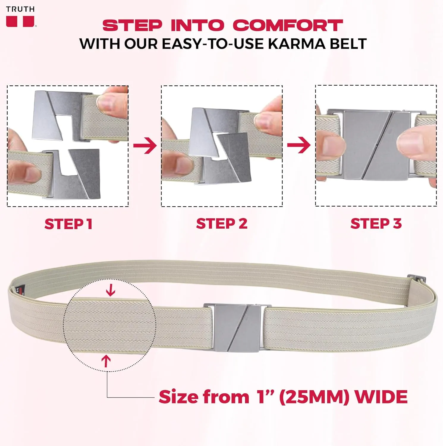 Truth Elastic Belts for Women & Men, No Show Flat Buckle KARMA Belts, Invisible Stretch Belts for Jeans, Pants and Plus Sizes