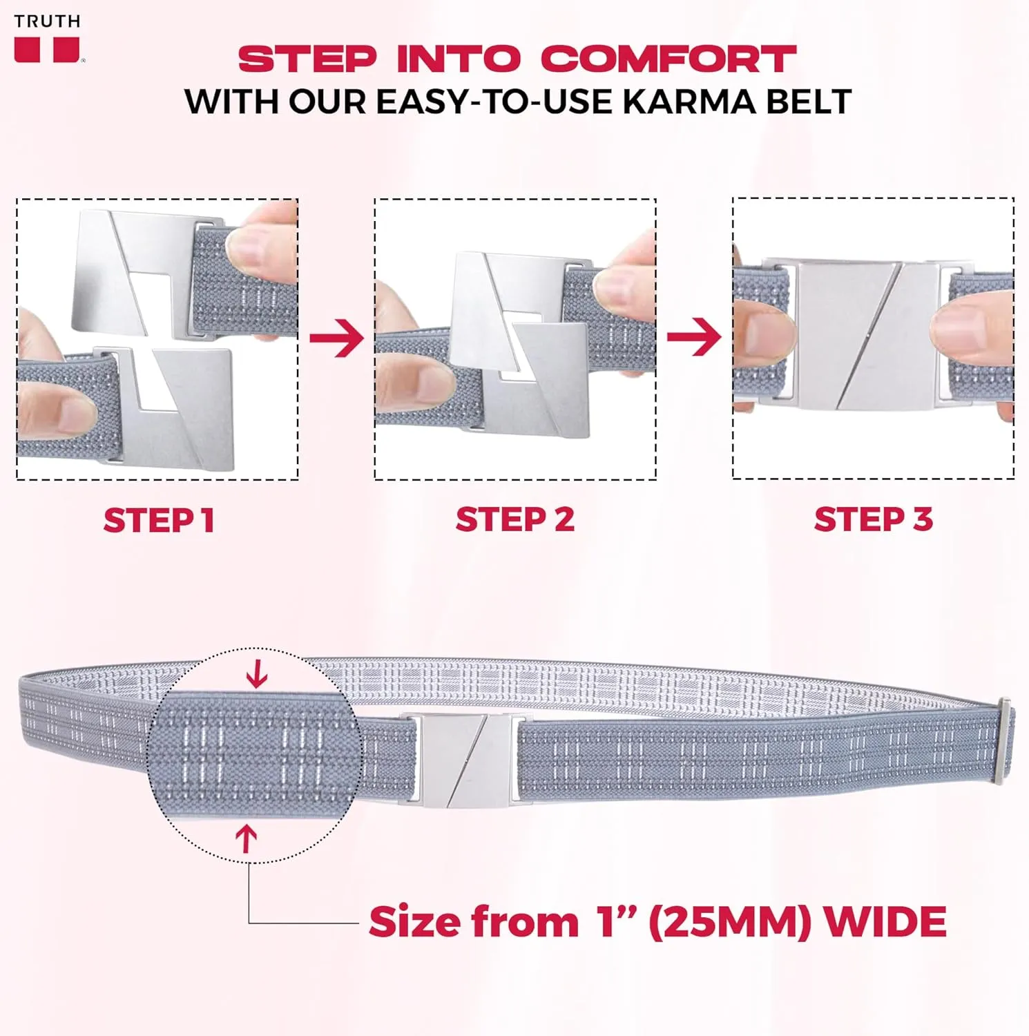 Truth Elastic Belts for Women & Men, No Show Flat Buckle KARMA Belts, Invisible Stretch Belts for Jeans, Pants and Plus Sizes