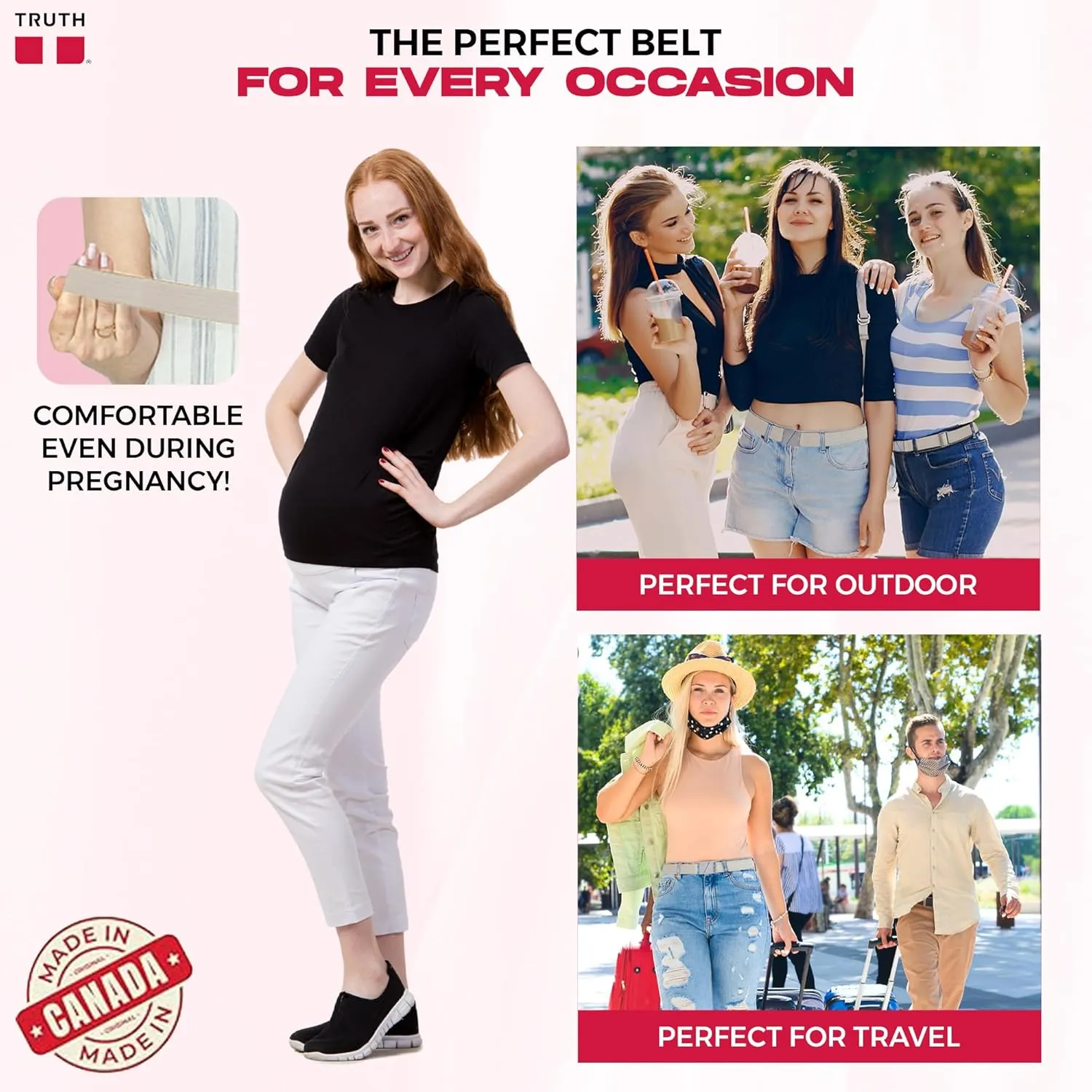Truth Elastic Belts for Women & Men, No Show Flat Buckle KARMA Belts, Invisible Stretch Belts for Jeans, Pants and Plus Sizes