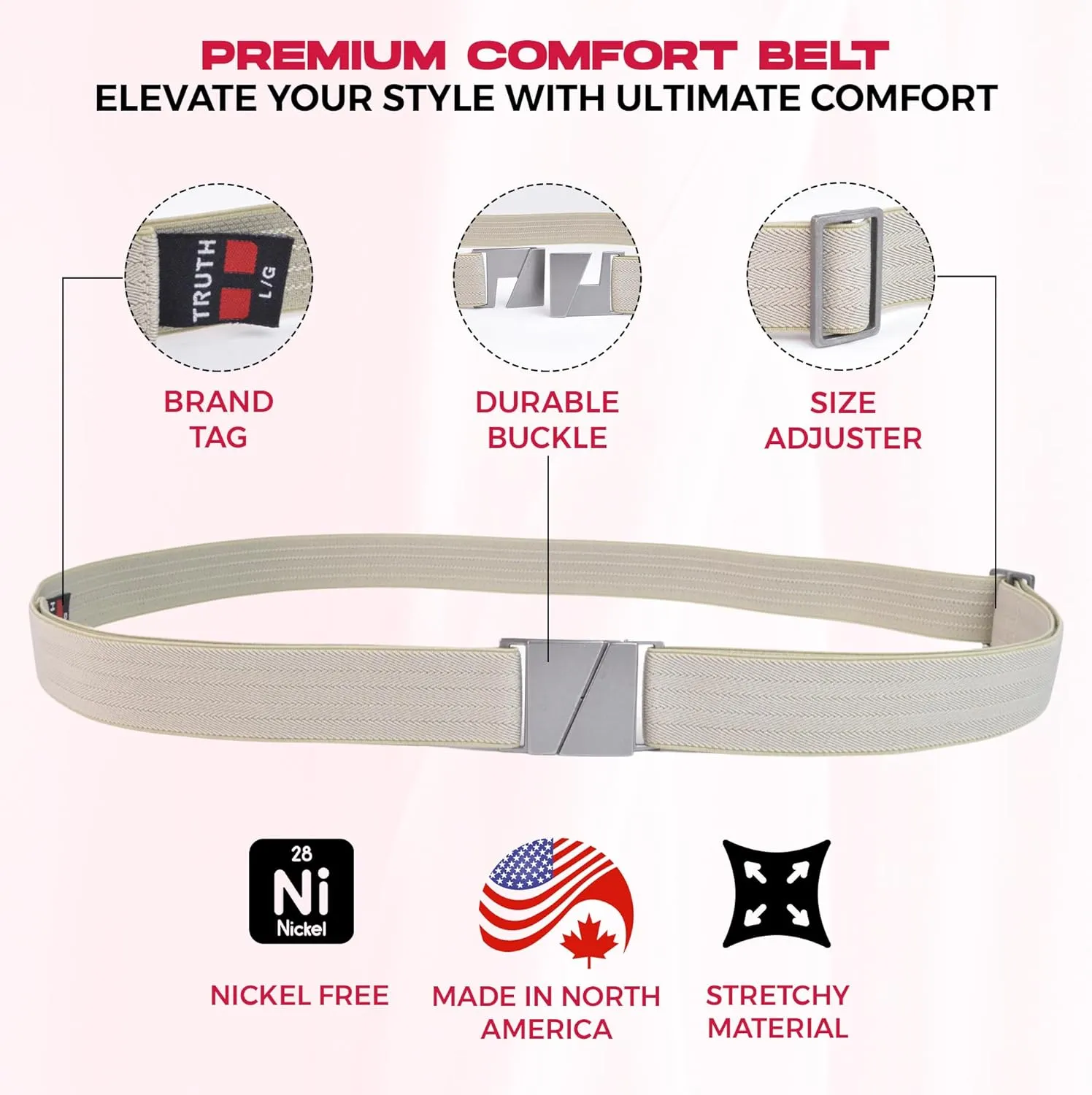 Truth Elastic Belts for Women & Men, No Show Flat Buckle KARMA Belts, Invisible Stretch Belts for Jeans, Pants and Plus Sizes
