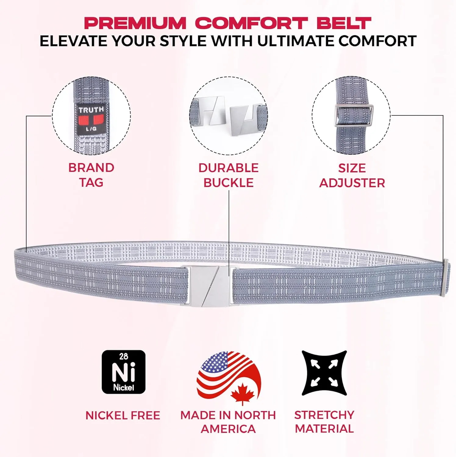 Truth Elastic Belts for Women & Men, No Show Flat Buckle KARMA Belts, Invisible Stretch Belts for Jeans, Pants and Plus Sizes