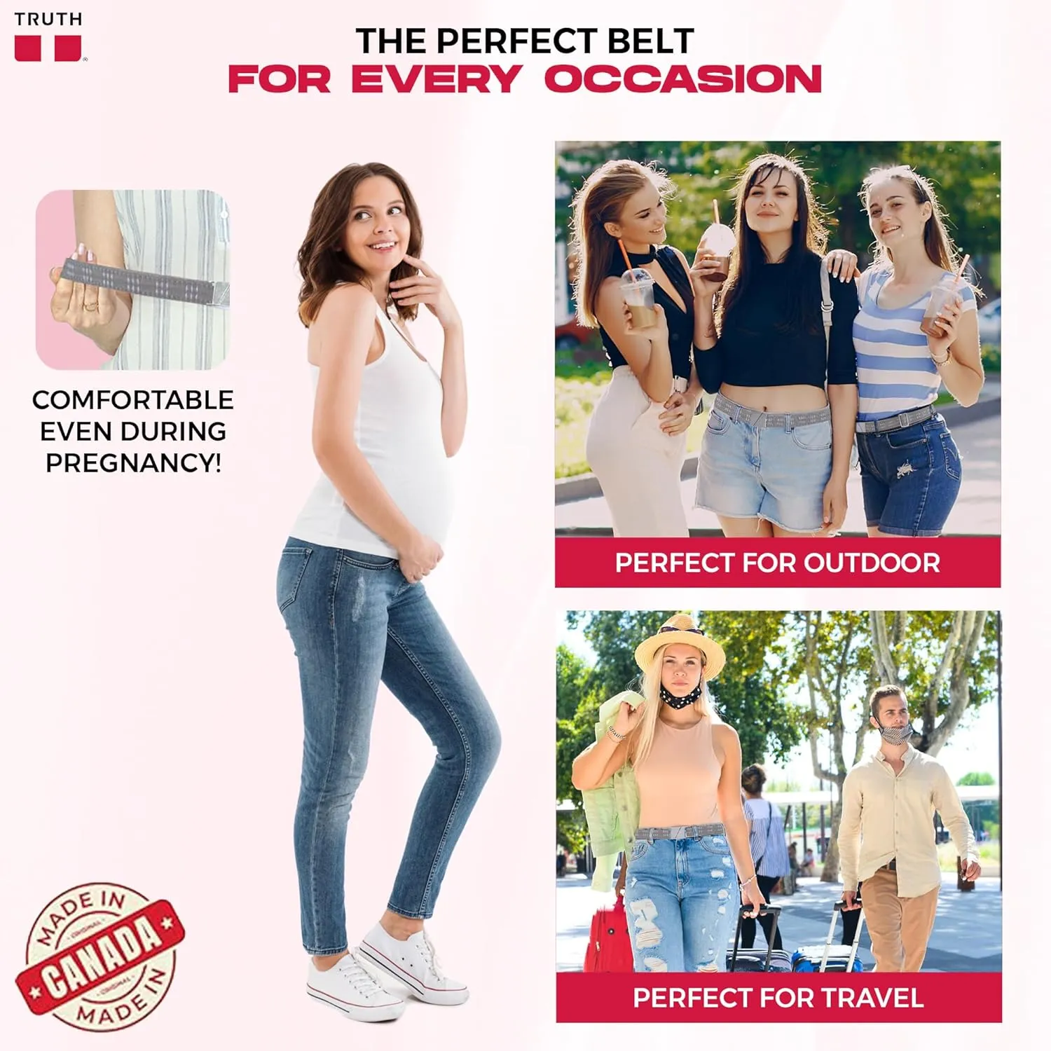 Truth Elastic Belts for Women & Men, No Show Flat Buckle KARMA Belts, Invisible Stretch Belts for Jeans, Pants and Plus Sizes