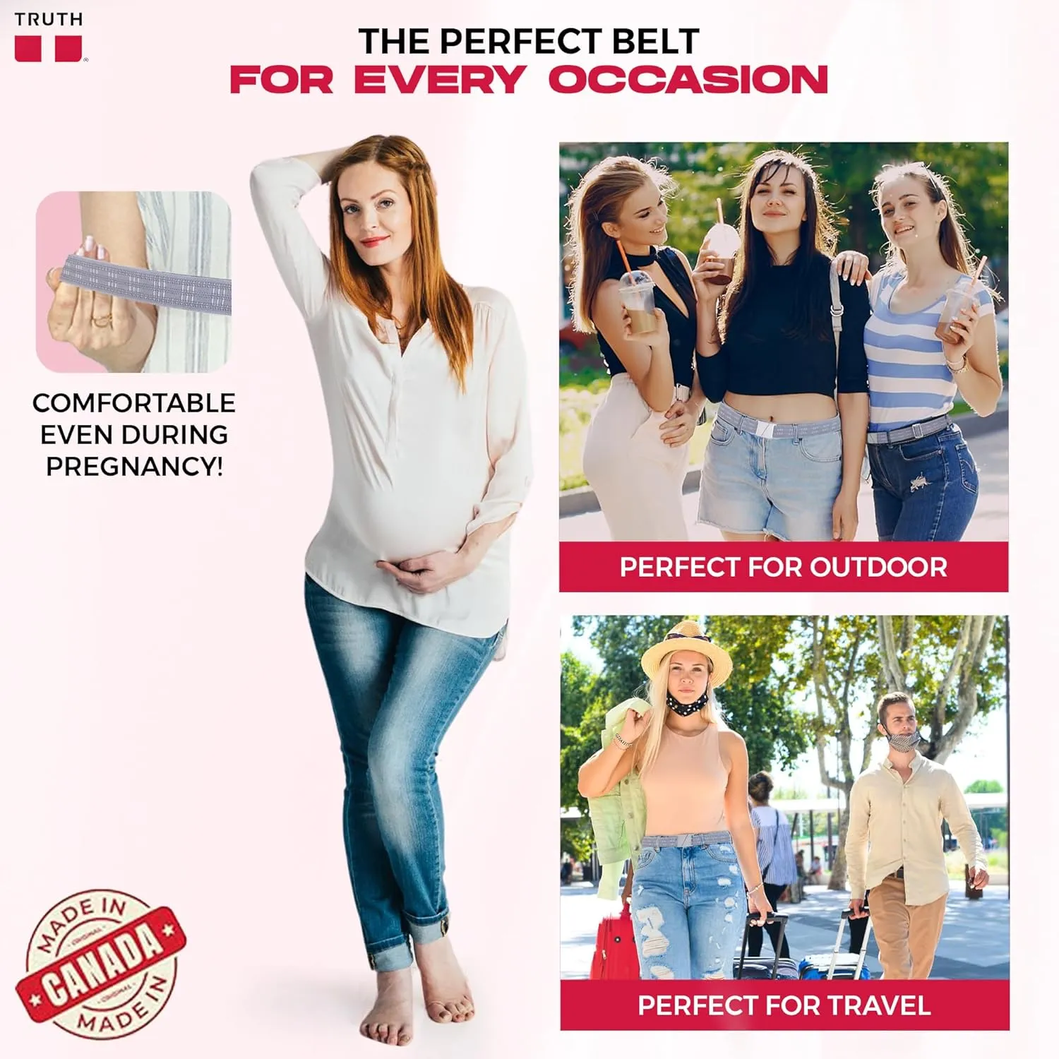 Truth Elastic Belts for Women & Men, No Show Flat Buckle KARMA Belts, Invisible Stretch Belts for Jeans, Pants and Plus Sizes
