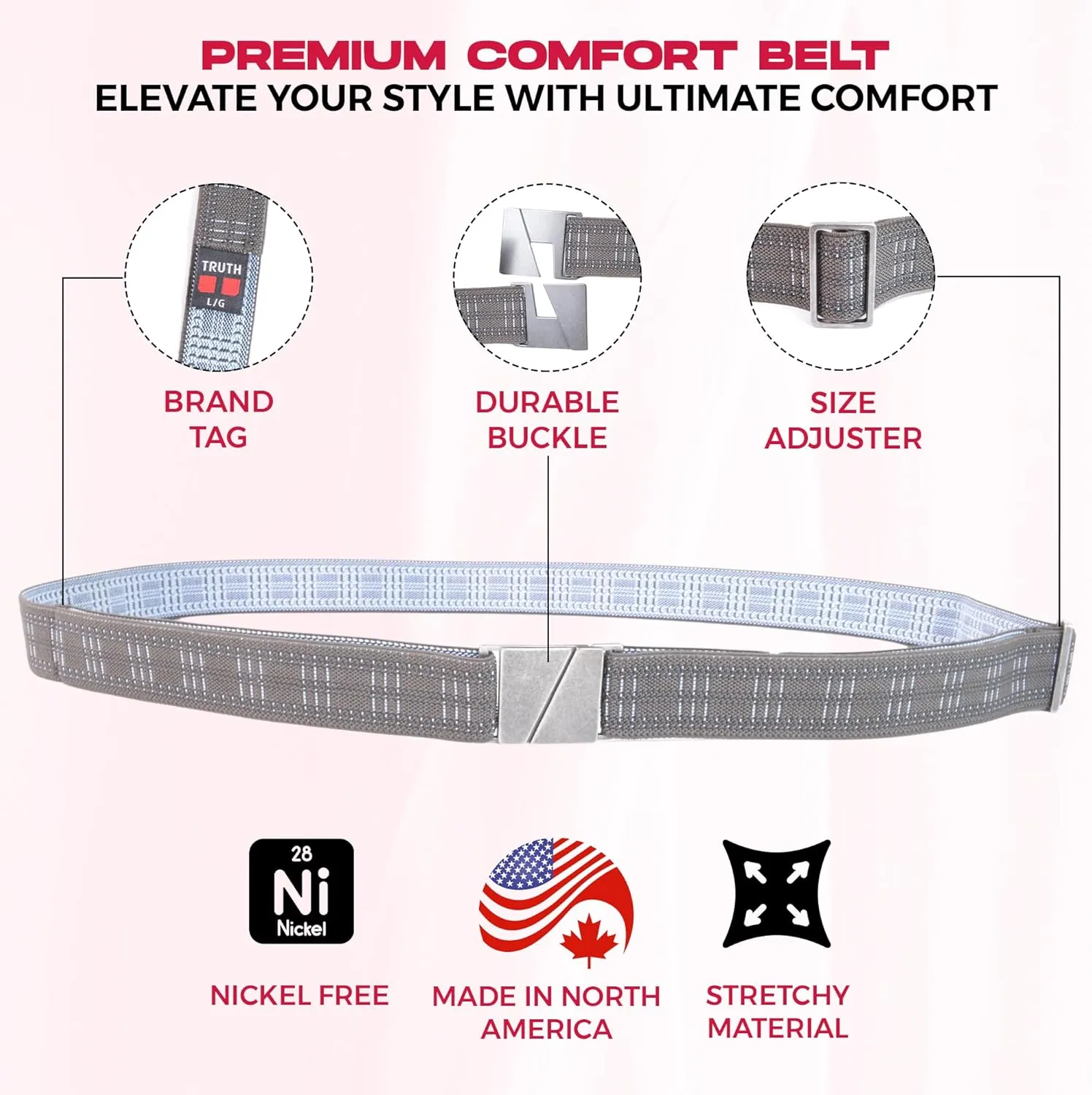Truth Elastic Belts for Women & Men, No Show Flat Buckle KARMA Belts, Invisible Stretch Belts for Jeans, Pants and Plus Sizes