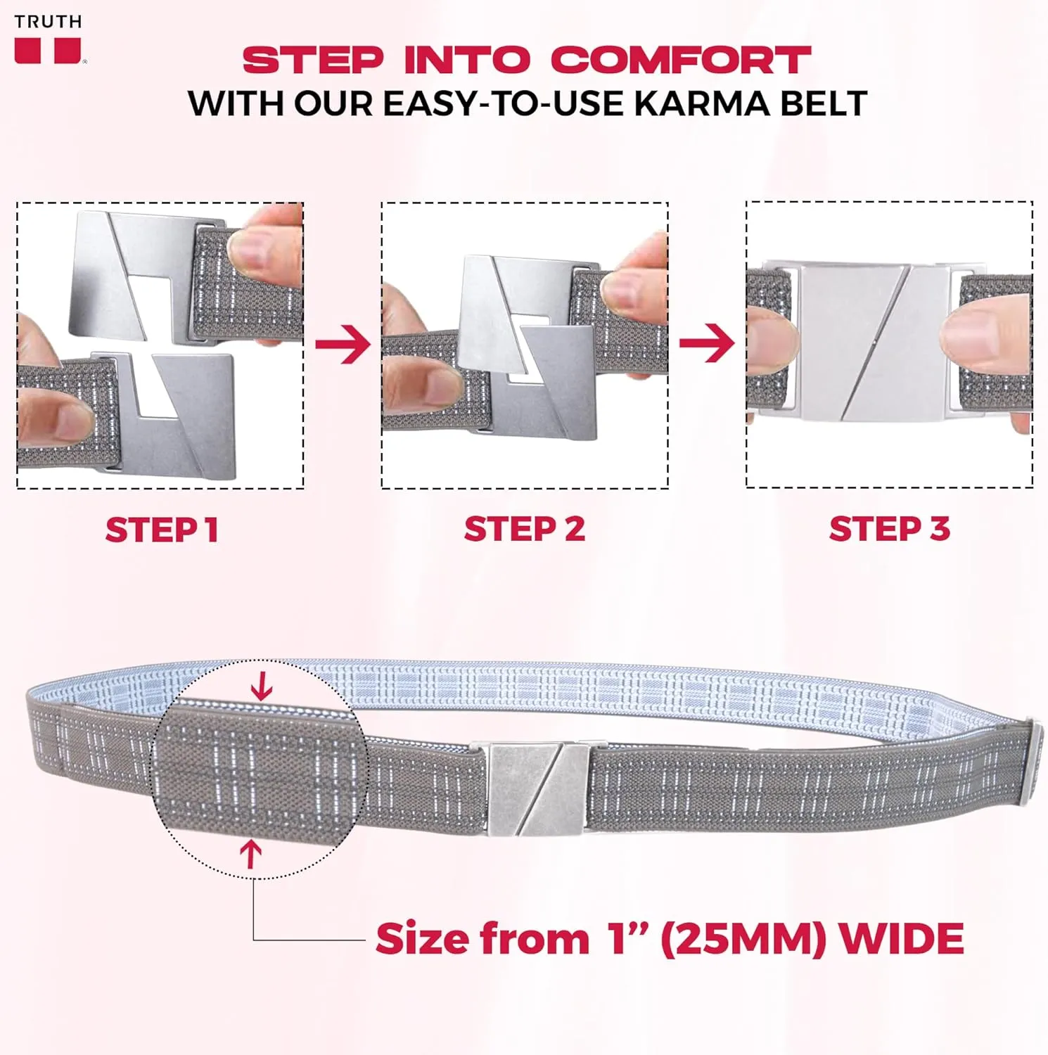 Truth Elastic Belts for Women & Men, No Show Flat Buckle KARMA Belts, Invisible Stretch Belts for Jeans, Pants and Plus Sizes
