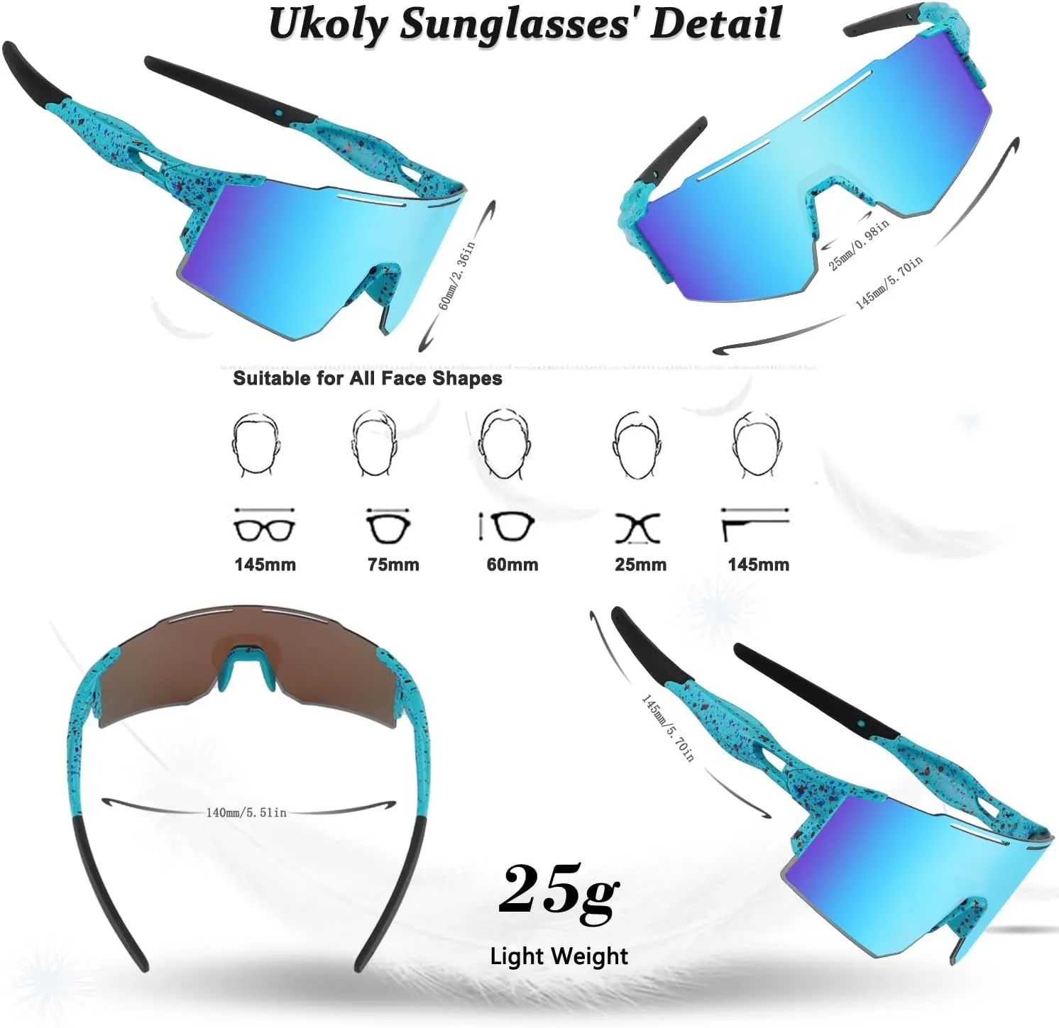 Ukoly Cycling Sunglasses for Men Women with 3 Interchangeable Lenses, Polarized Sports Sunglasses, Baseball Sunglasses