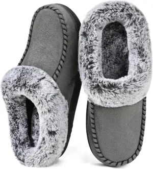 ULTRAIDEAS Women's Memory Foam House Slippers with Hard Bottom, Fur Lined House Shoes with Non-Slip Rubber Sole for Indoor & Outdoor