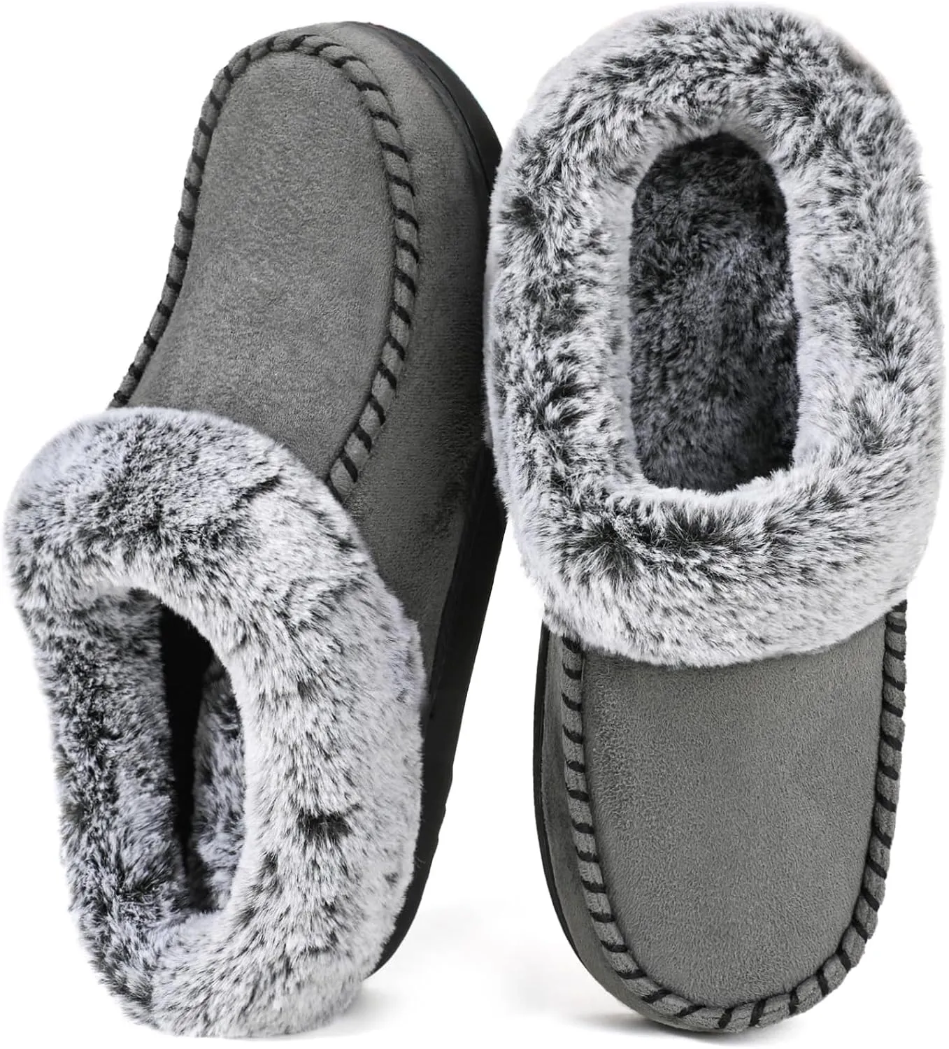 ULTRAIDEAS Women's Memory Foam House Slippers with Hard Bottom, Fur Lined House Shoes with Non-Slip Rubber Sole for Indoor & Outdoor