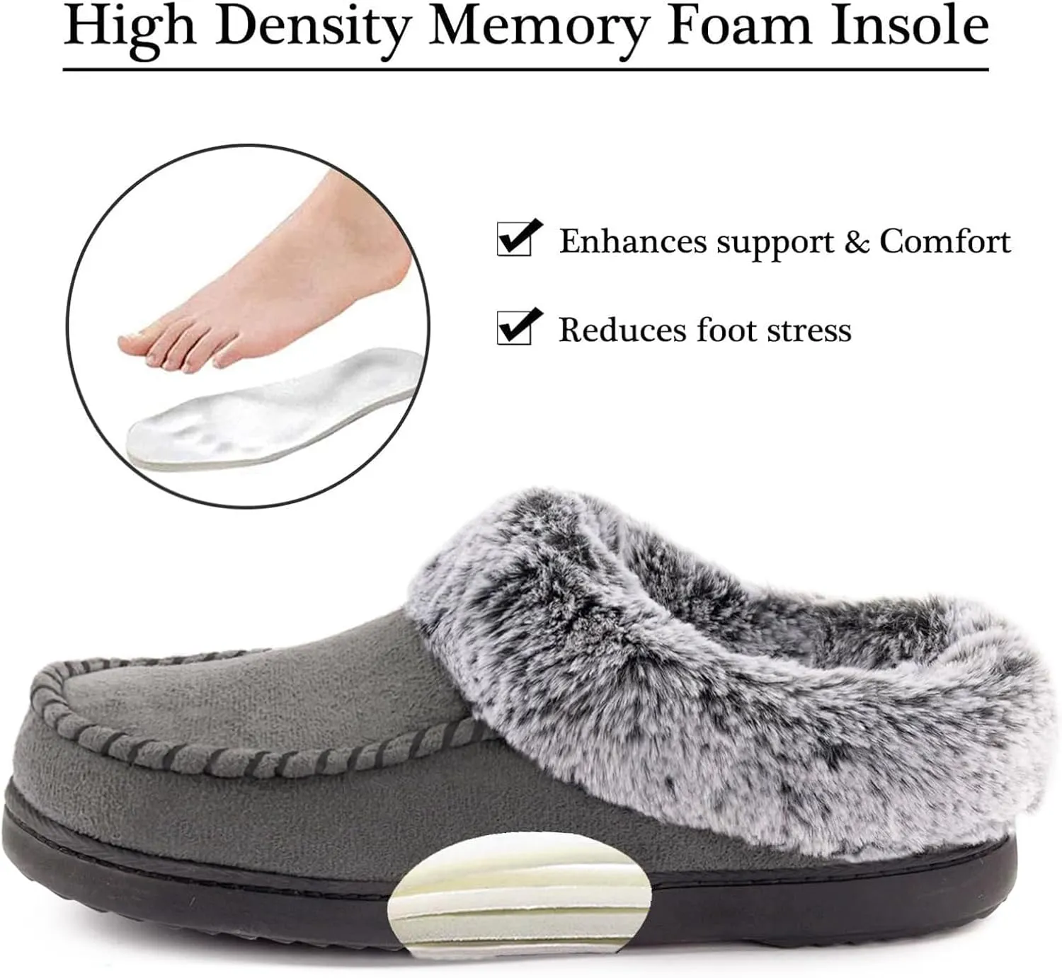 ULTRAIDEAS Women's Memory Foam House Slippers with Hard Bottom, Fur Lined House Shoes with Non-Slip Rubber Sole for Indoor & Outdoor