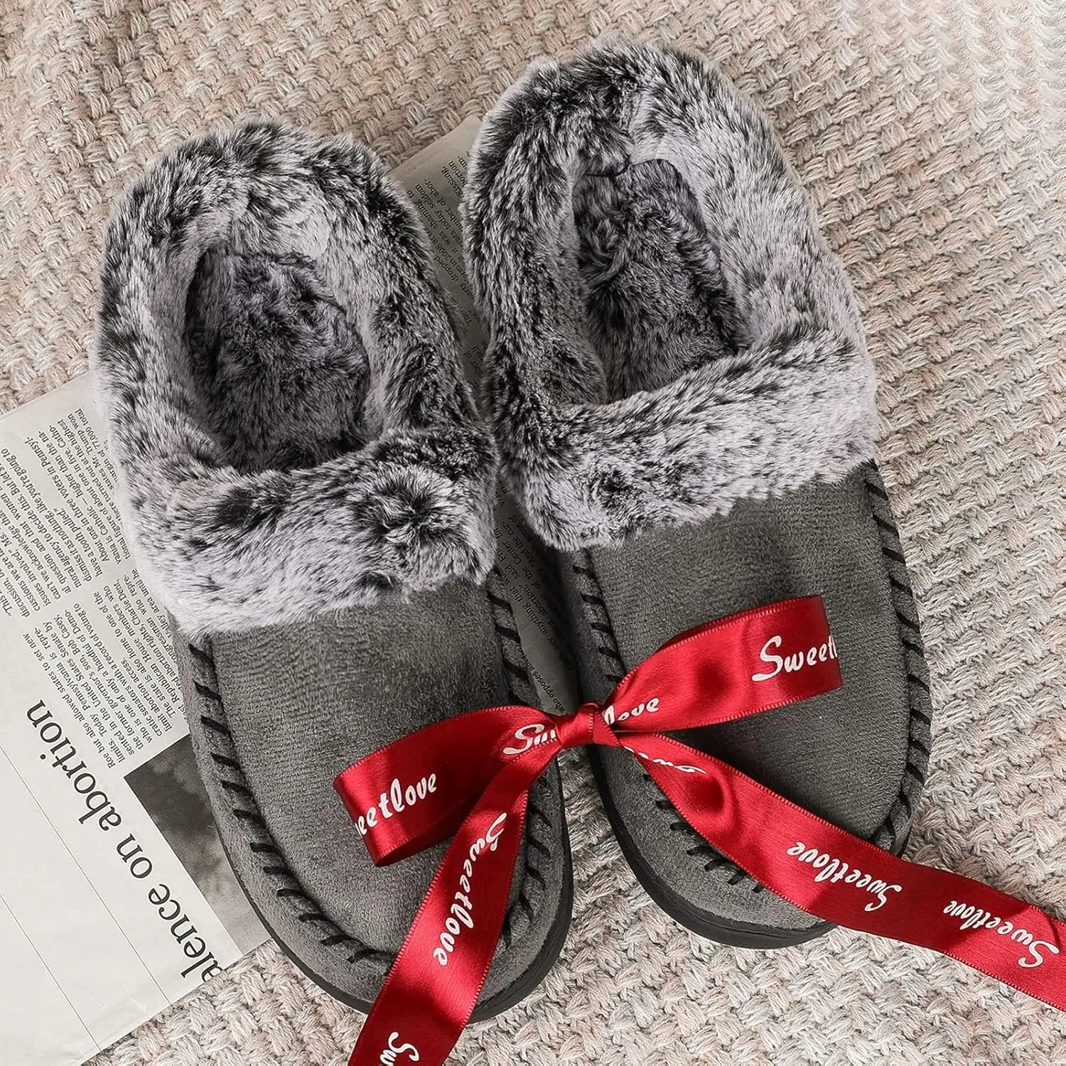ULTRAIDEAS Women's Memory Foam House Slippers with Hard Bottom, Fur Lined House Shoes with Non-Slip Rubber Sole for Indoor & Outdoor