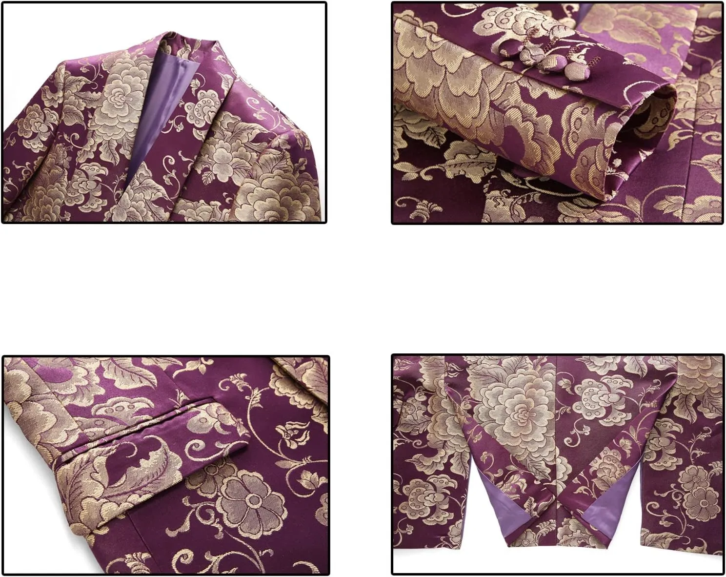 UNINUKOO Mens Suits Slim Fit 3 Piece Jacquard Suit 1 Button Shawl Collar Wedding Formal Tuxedo for Men