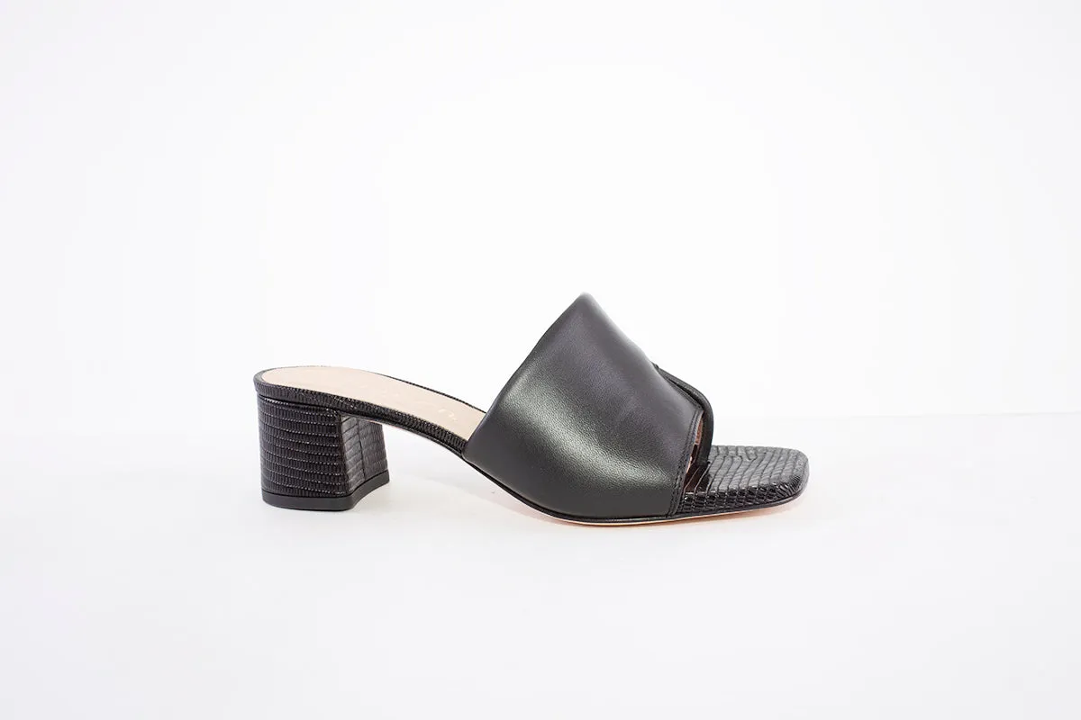 UNISA - KOZAN MEDIUM BLOCK HEEL MULE - BLACK LEATHER