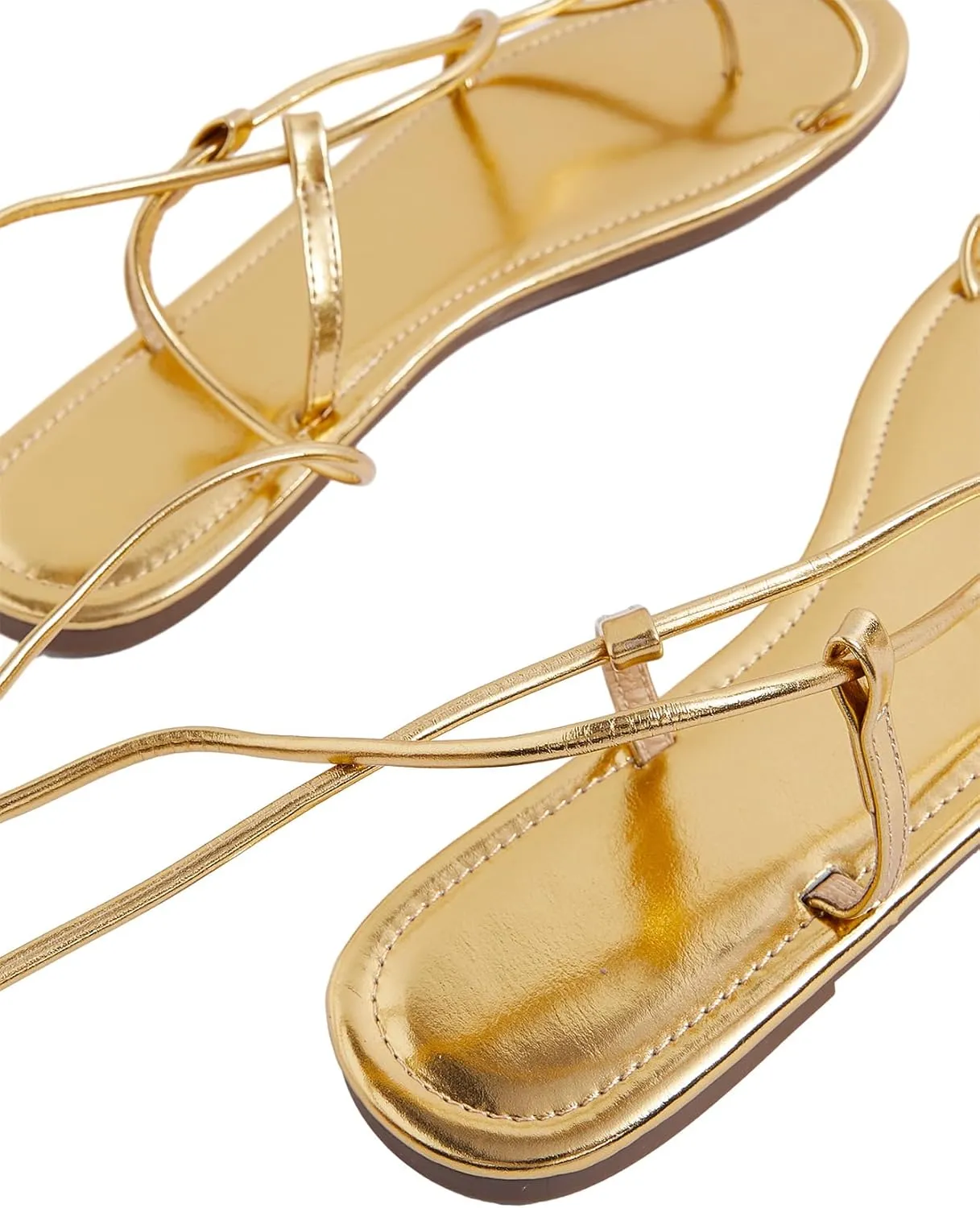 Verdusa Women's Lace Up Toe Tie Calf Strappy Flat Sandals Slides Slippers